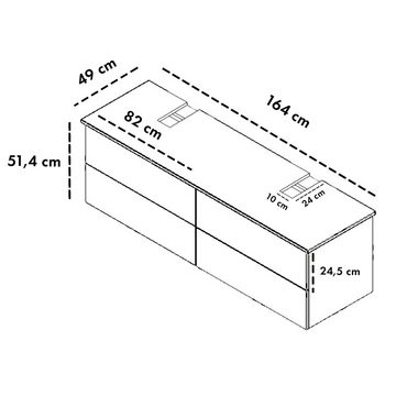 GARLIVO Waschbeckenunterschrank GLA-160 mit Schubladen, Badezimmer Waschtischunterschrank, Rot Breite 160 cm, Soft-Close, Push-to-Open/ Tip-On, Hängend