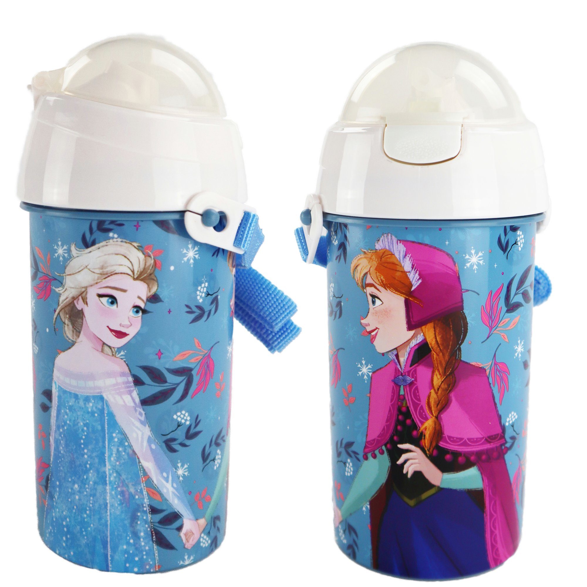 Disney Trinkflasche Disney Die Eiskönigin Anna Elsa Wasserflasche, Flasche mit integriertem Trinkhalm und Tragegurt 500 ml