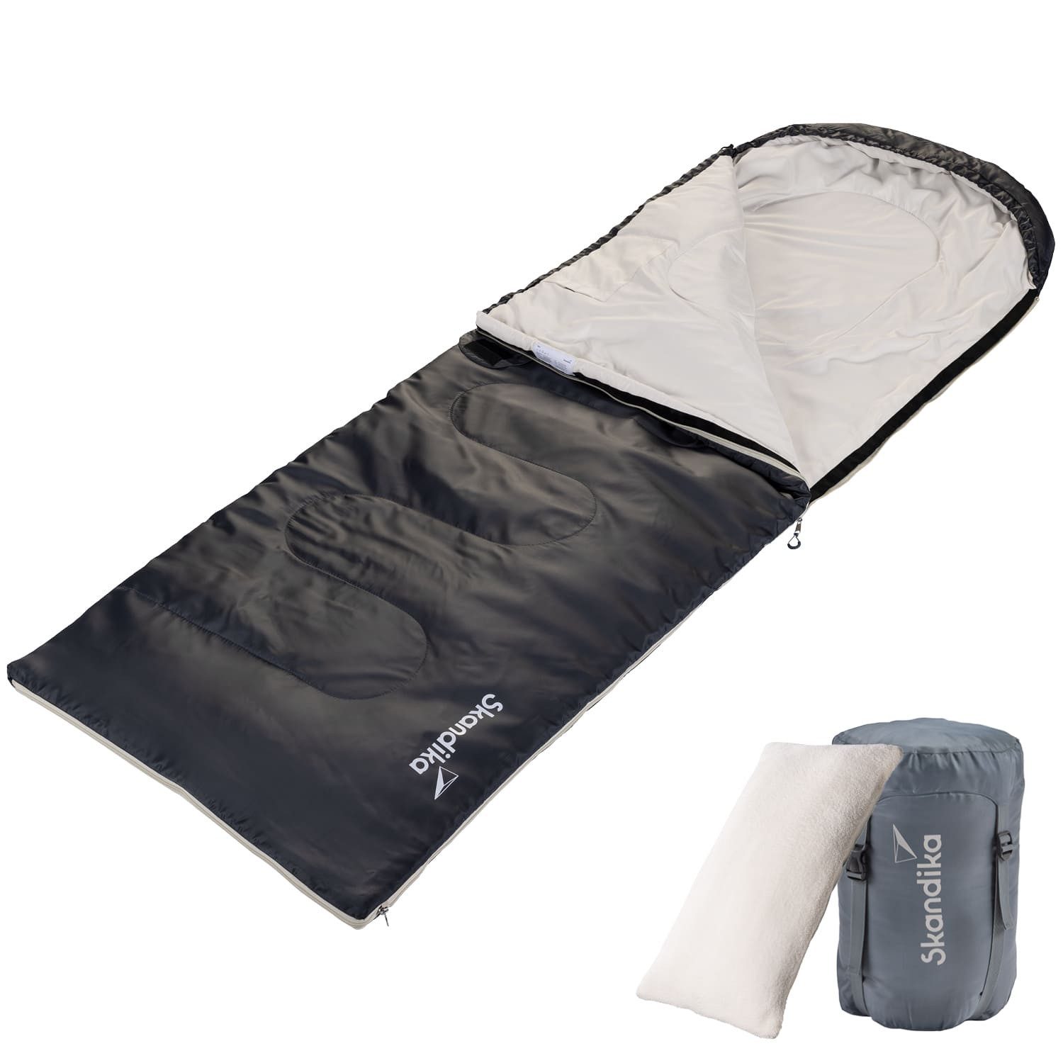 Skandika Schlafsack Rechteckiger Skye, 3 Jahreszeiten, Innentasche mit Klett, mit Kissen, koppelbar, 220 x 75 cm, 250g/m² Mikrofaserfüllung
