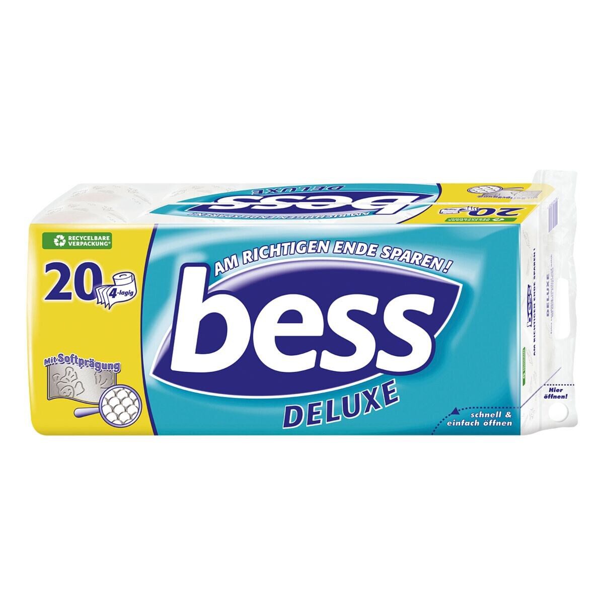 bess Toilettenpapier Deluxe (20-St), 4-lagig, weiß mit Prägung, 180 Blatt/Rolle