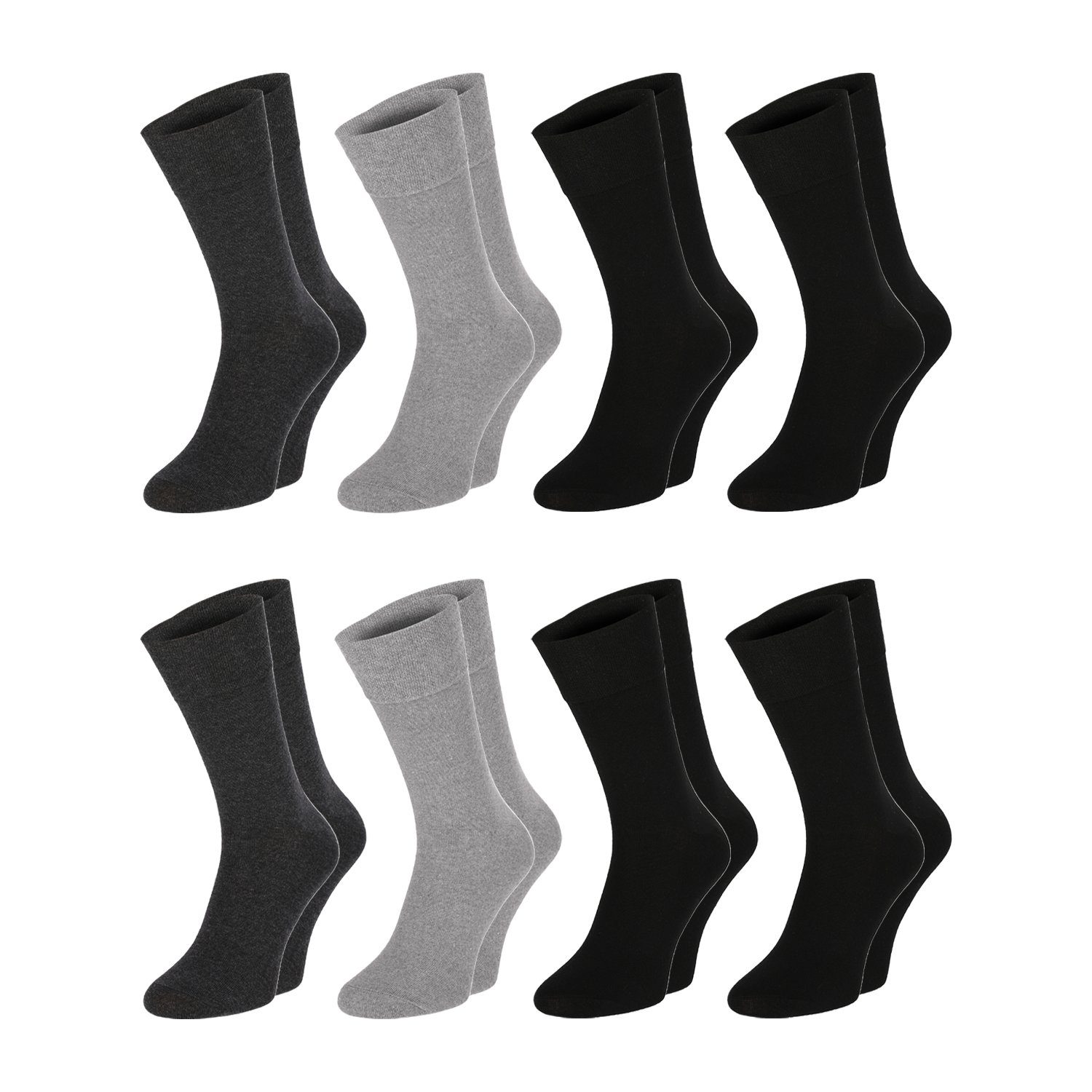 Chili Lifestyle Diabetikersocken Bestcare Gesundheitssocken Herren Damen schwarz grau blau Baumwolle (Multipack, 8-Paar, 4 Farben) Weichbund ohne Gummidruck