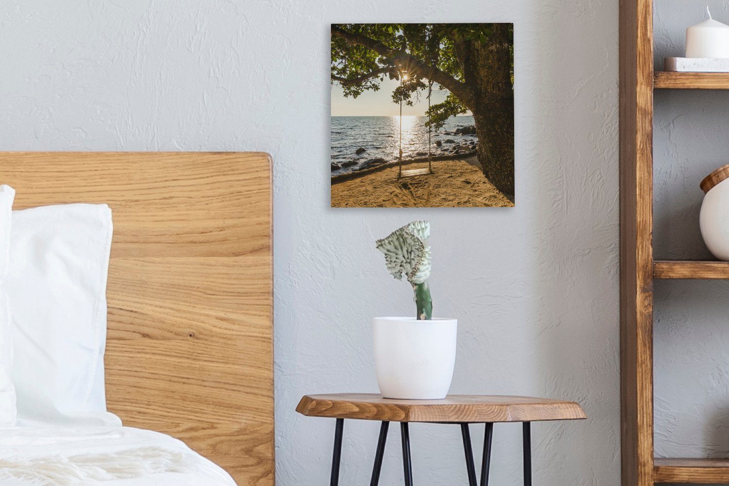 Wohnzimmer mit Leinwand Schaukel OneMillionCanvasses® Baum Ko Leinwandbild einer Schlafzimmer Chang, (1 St), Strand Ein Bilder tropischer von am für