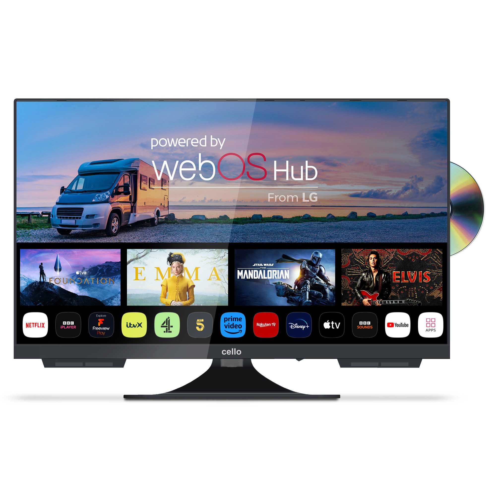 Cello 22 Zoll Camping 12V Smart WebOS Traveller mit DVD-Player LED-Fernseher (55,9 cm/22 Zoll, Full HD, Smart-TV)