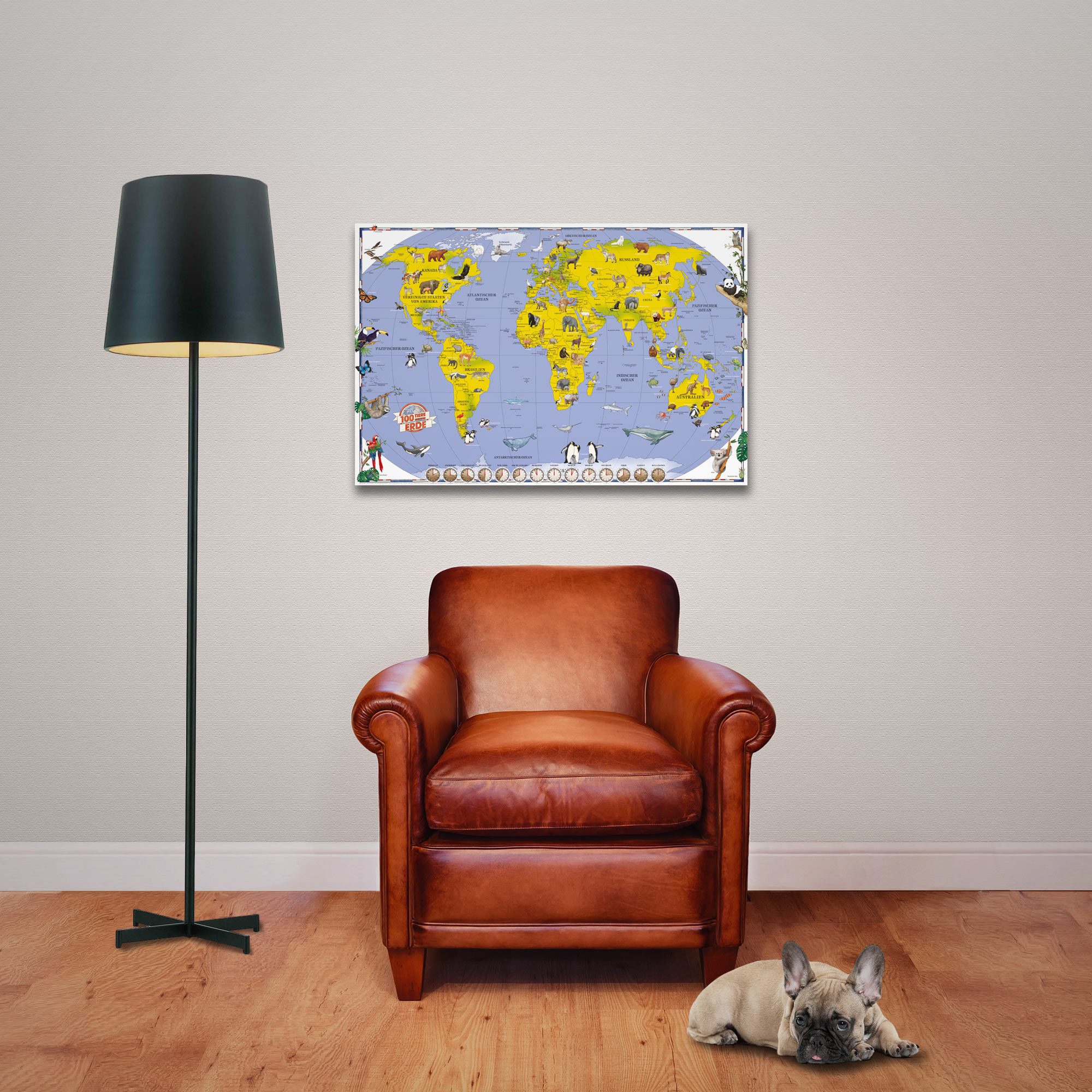 Poster Landkarten - Poster - Kinderweltkarte - 100 Tiere unserer Erde