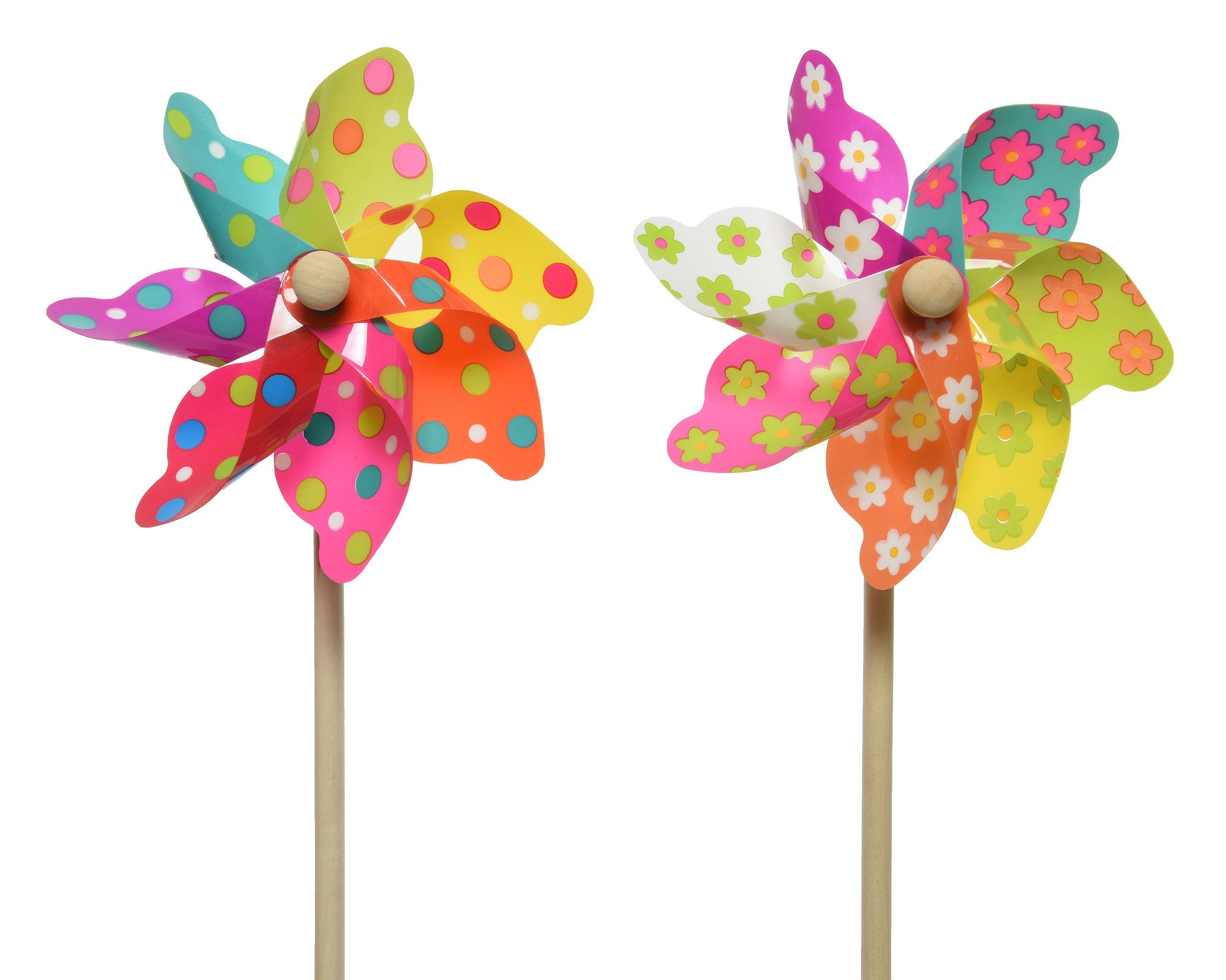 Decoris season decorations Windspiel, Blumenstecker Windmühle / Windrad Plastik 17x48cm bunt 2er Set