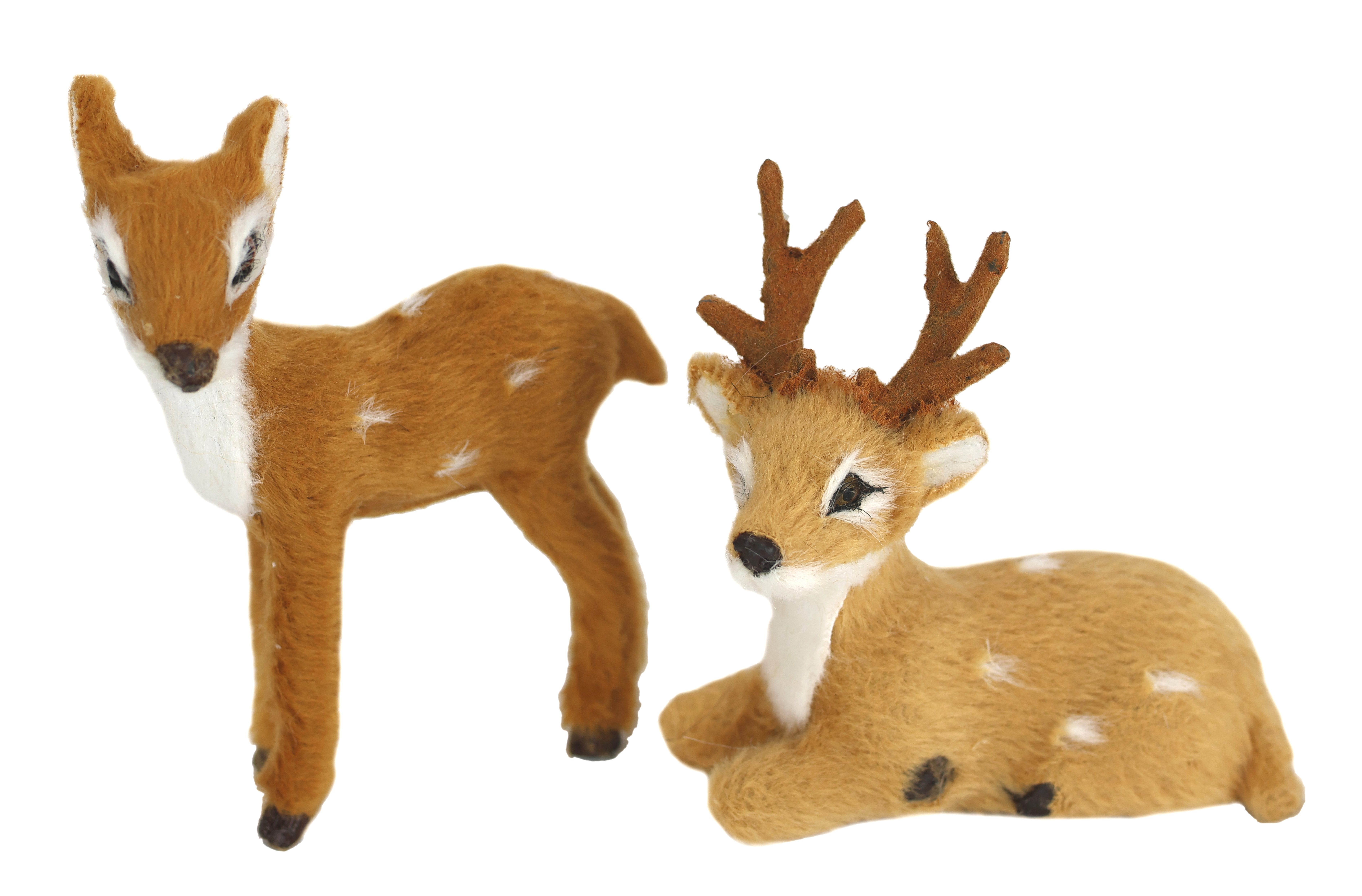 I.GE.A. Dekofigur Tierfigur mini Reh 2er Set (2 St), Kunstfell Tierfigur Statue Ornamente Pelz Plüschtier Pelztier Waldtier – Bild 2 von 2