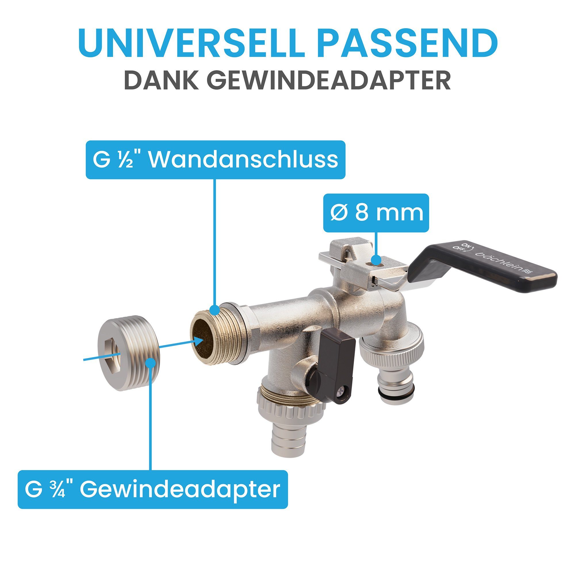 Bächlein Auslaufventil Doppel-Wasserhahn für den Garten