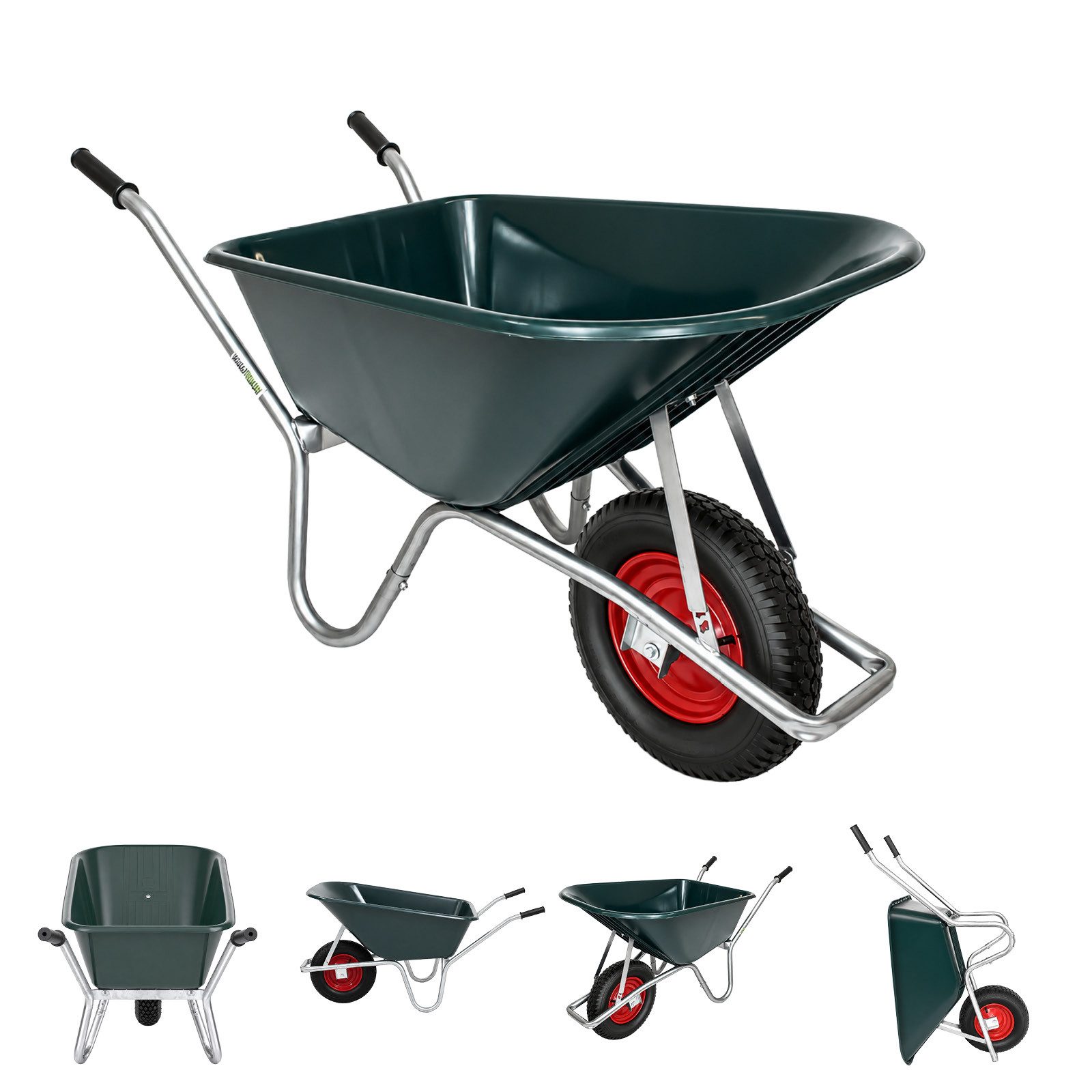 TRUTZHOLM Schubkarre 100 L mit Kunststoffmulde 250 kg Stahlrahmen Luftrad Gartenschubkarre, Schlagfeste Polypropylen Mulde, leichtgängiges Luftrad 4PR
