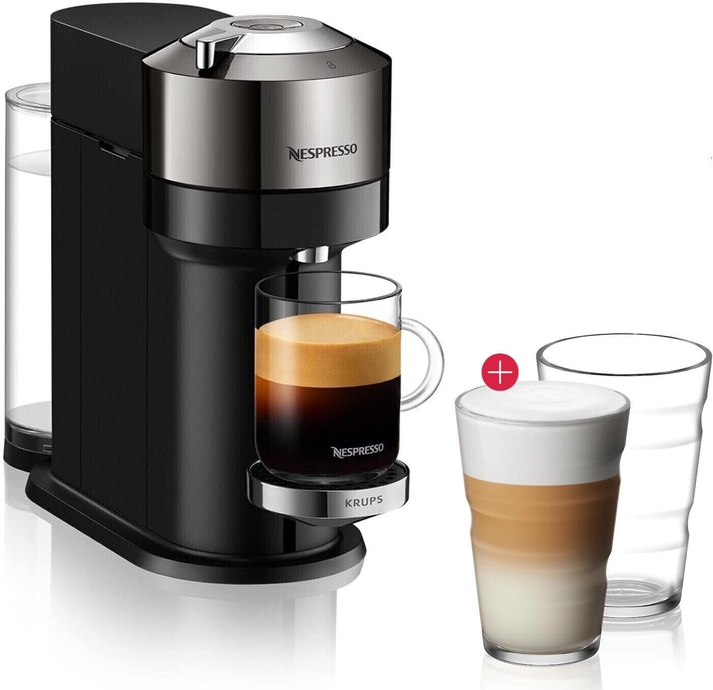 Krups Nespresso Next Kaffeemaschine, Kaffeekapselmaschine + View, Latte Macchiato 2 x 350 ml Kurze Aufheizzeit One-Touch-System
