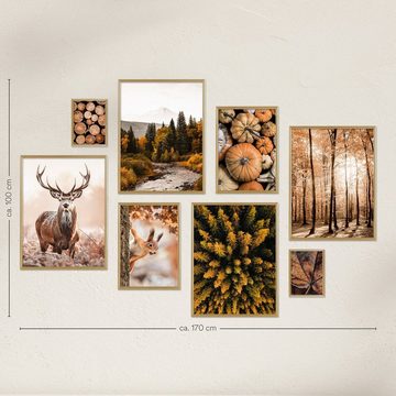ARTFAVES Bilder-Collage AUTUMN FOREST, (moderne Wandbilder, 8 St), Bilderwand, Poster Set, Herbst, Wald