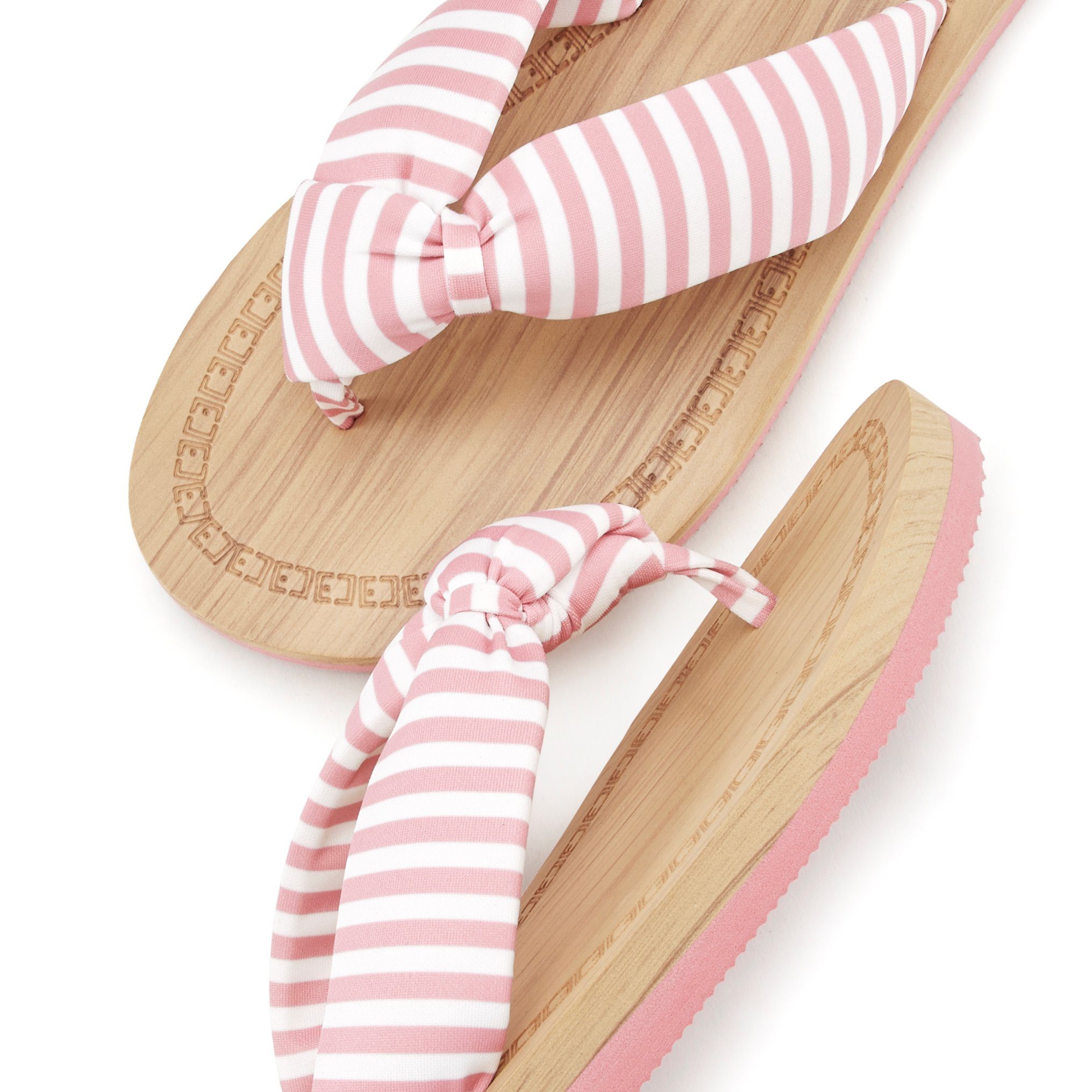 Elbsand Badezehentrenner Sandale, Pantolette, ultraleicht VEGAN rosa-gestreift Badeschuh