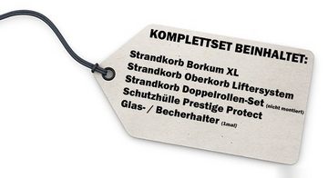 bene living Strandkorb Borkum XL Teak - PE grau - Modell 522, BxTxH: 142x95x170 cm, Volllieger ca. 180 Grad, Nordsee-Strandkorb Komplettset, inkl. Liftersystem und Bullaugen