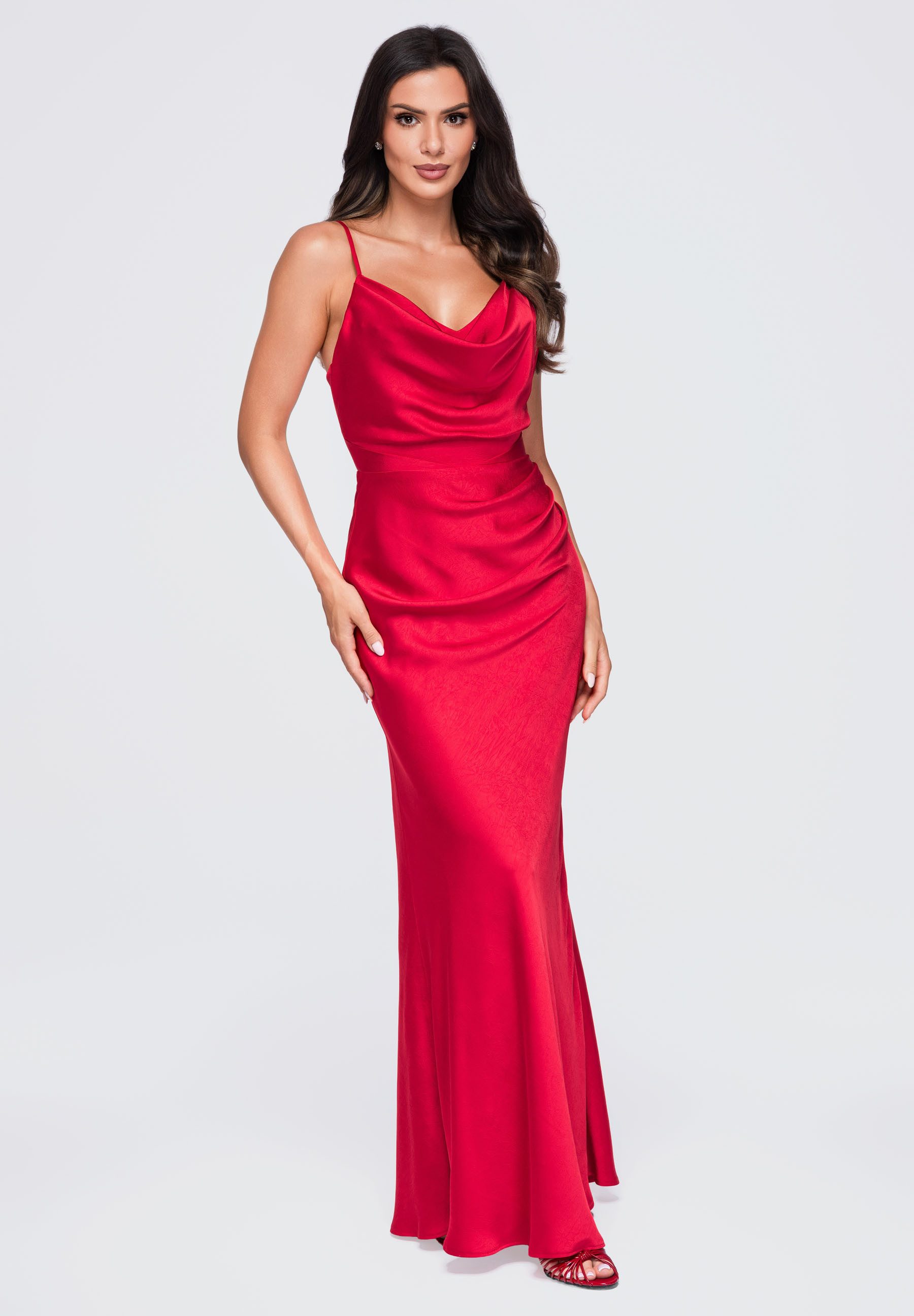 OMBRE Abendkleid Damen Abendkleid mit Drapierung und Spaghettiträgern Rot XS (kein Set, 1-tlg) in Unifarbe