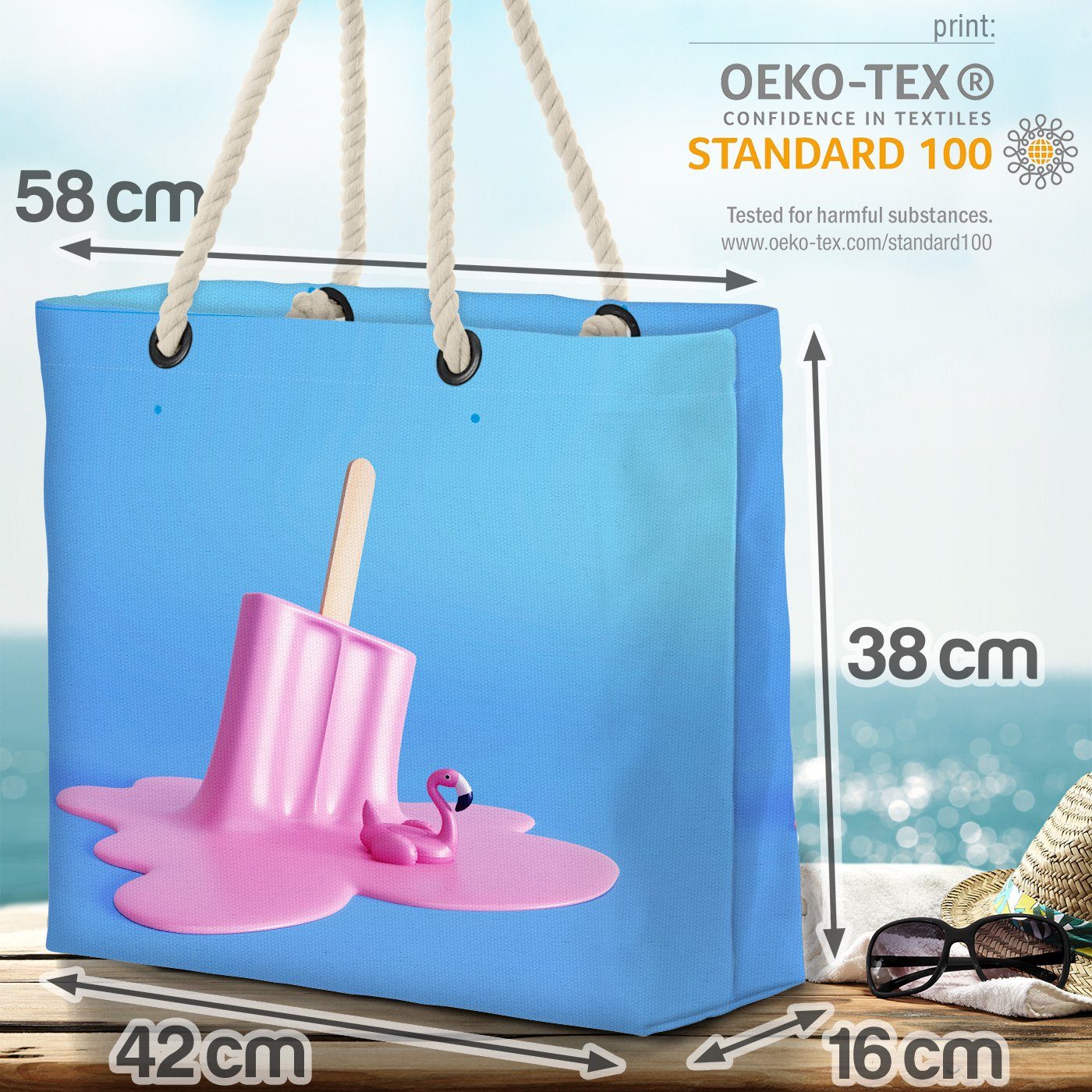 VOID Strandtasche Pool-Party Beach Eis (1-tlg), Flamingo aufblasbar Sommer Bade-Urlaub Strand Bag