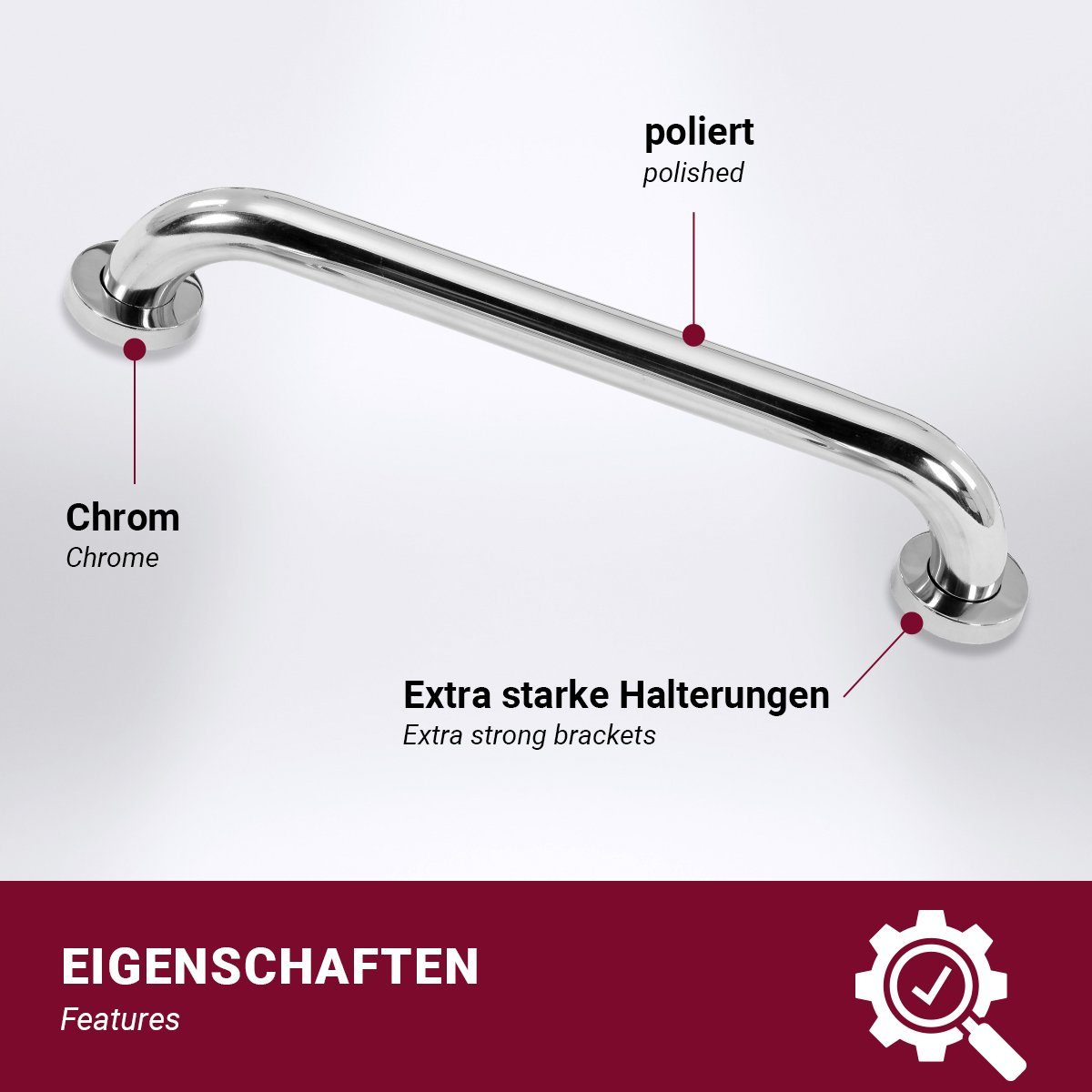 HOOZ Haltegriff Haltegriff für Dusche & Badewanne in verschiedenen Längen - Edelstahl, belastbar bis 110 kg, 30 cm
