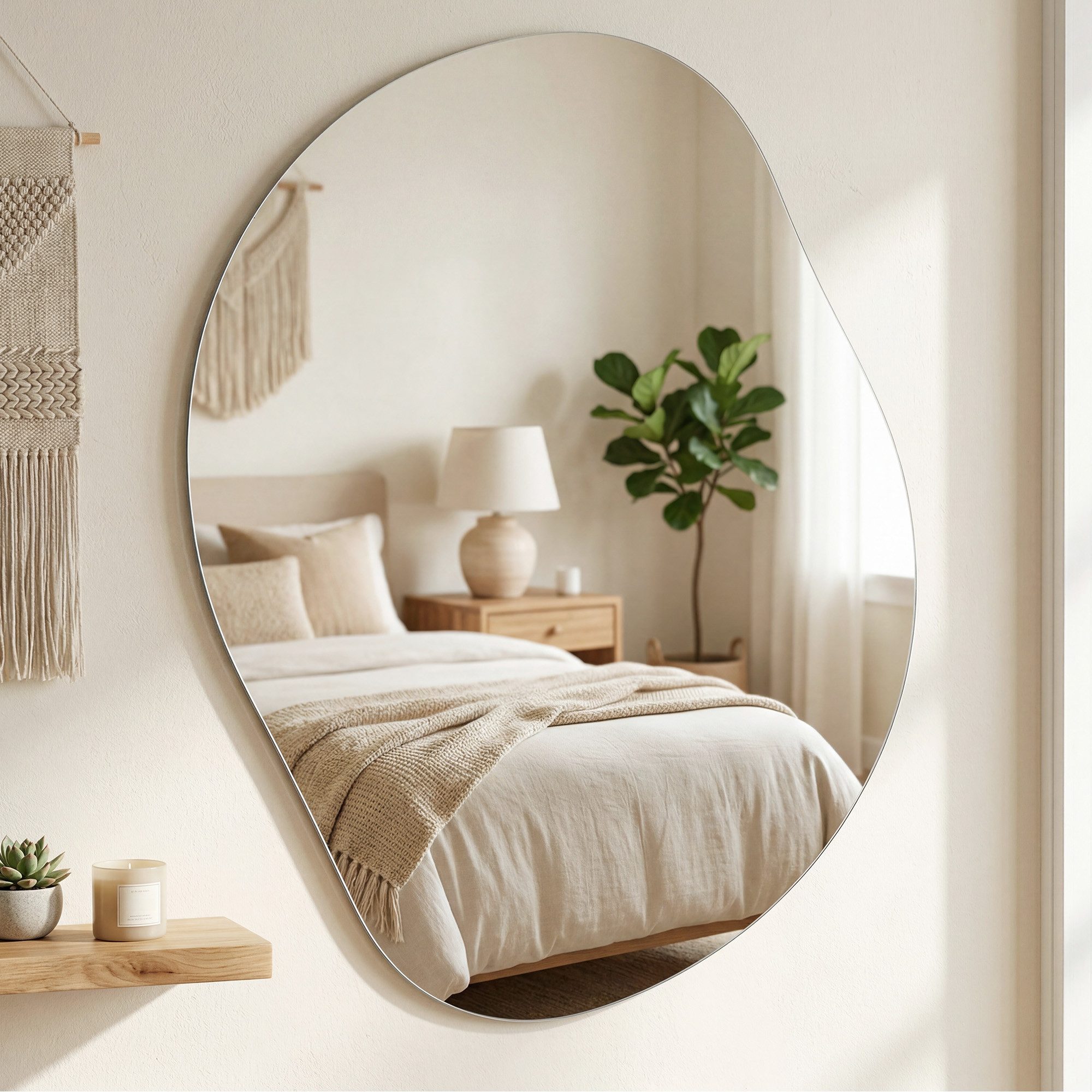 SONGMICS Wandspiegel rahmenloser Spiegel in Blütenblattform, asymmetrisch