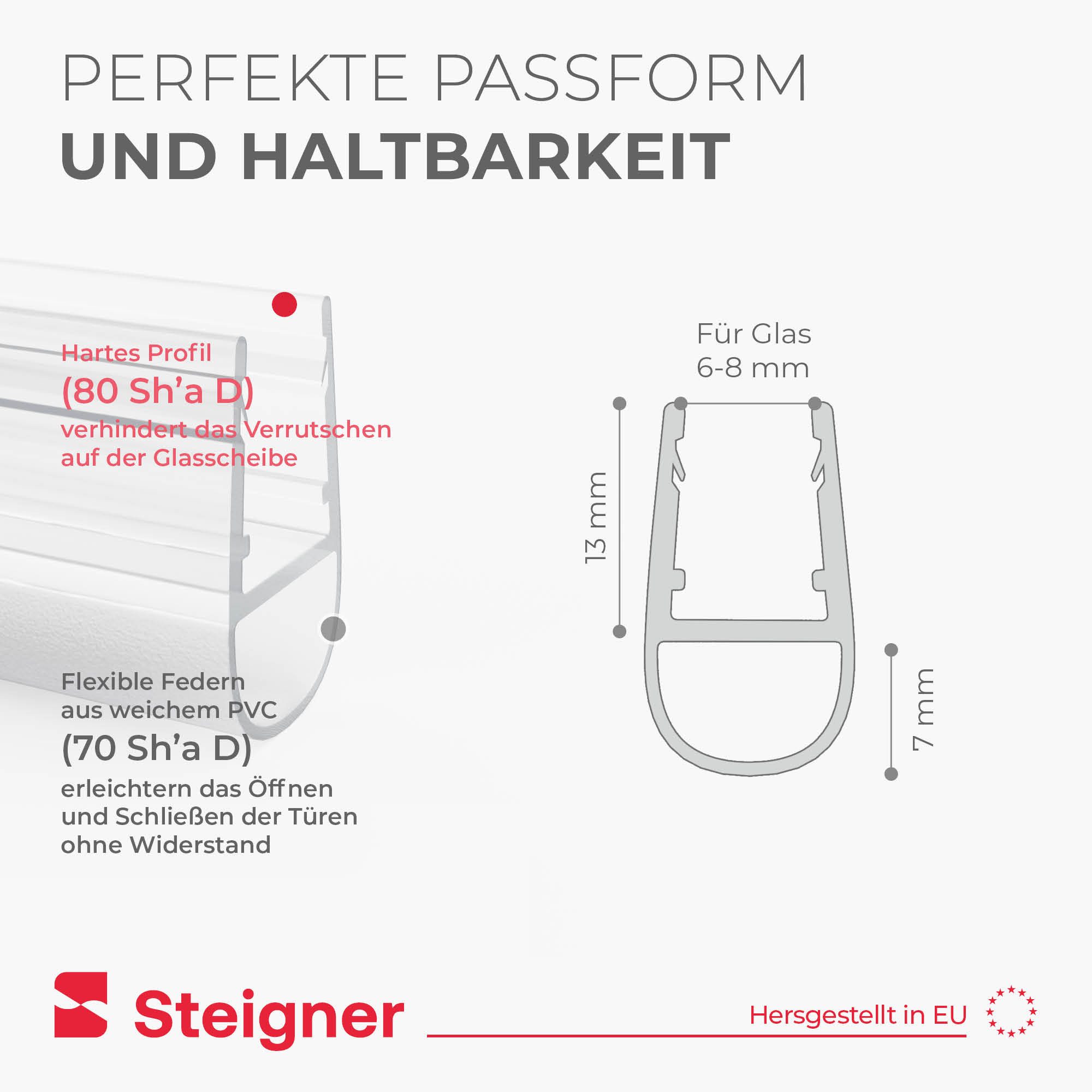 STEIGNER Duschdichtung Duschdichtung gerade UK07 30 cm (1 Stk) Transparent 6-8 mm, L: 30 cm, (1 Stück Packung, Einzeldichtung), Dichtung gerade für Eckeinstieg  – Bild 5 von 5