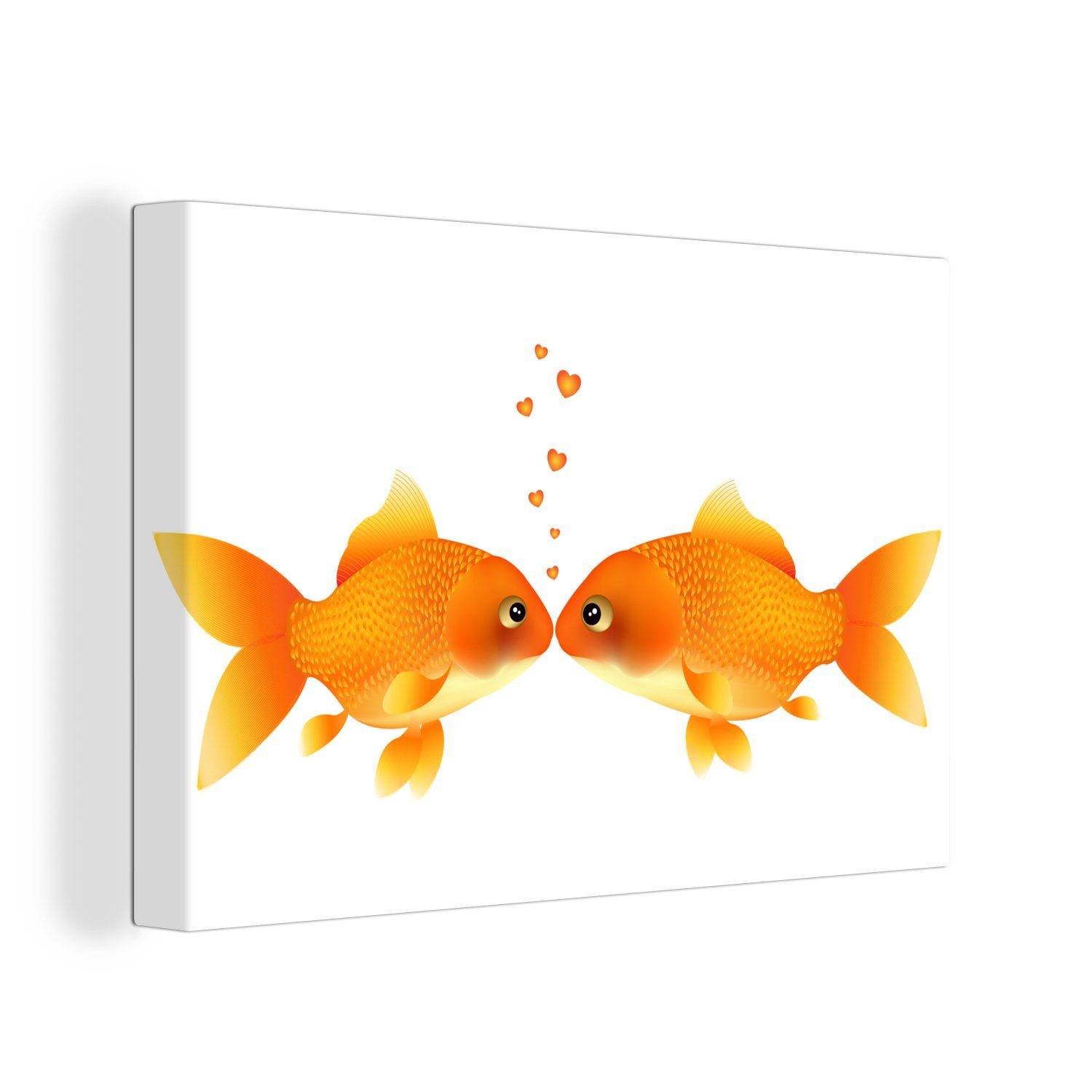 OneMillionCanvasses® Leinwandbild Eine Illustration von küssenden Goldfischen, (1 St), Wandbild Leinwandbilder, Aufhängefertig, Wanddeko, 30x20 cm