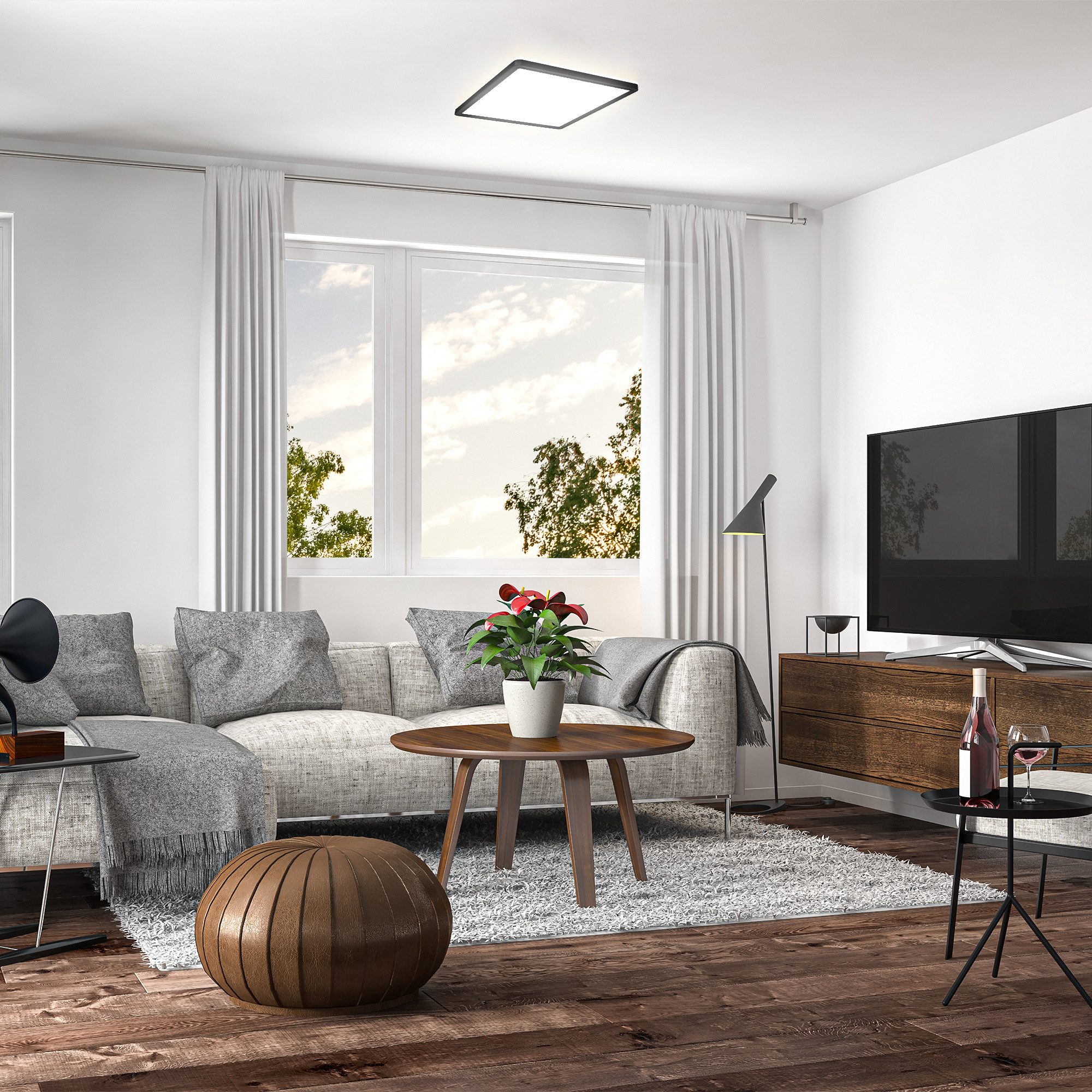 B.K.Licht Deckenleuchte LED Deckenlampe dimmbar Wohnzimmer Fernbedienung Backlight schwarz, Fernbedienung, LED fest integriert, 4000K - neutralweiß, RGB-Farbwechsler, RGBW Panel eckig 29x29cm flach 15W 1850lm 230V Memory Büro - BKL1551