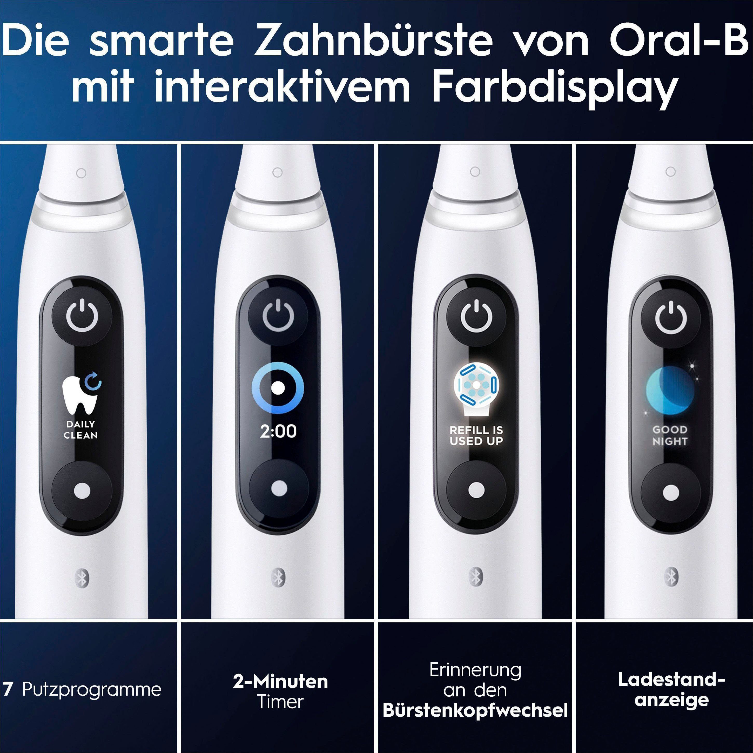 Oral-B Elektrische Zahnbürste iO 9, 7 St., Magnet-Technologie, White 2 Alabaster Farbdisplay Aufsteckbürsten: Lade-Reiseetui mit Putzmodi, &