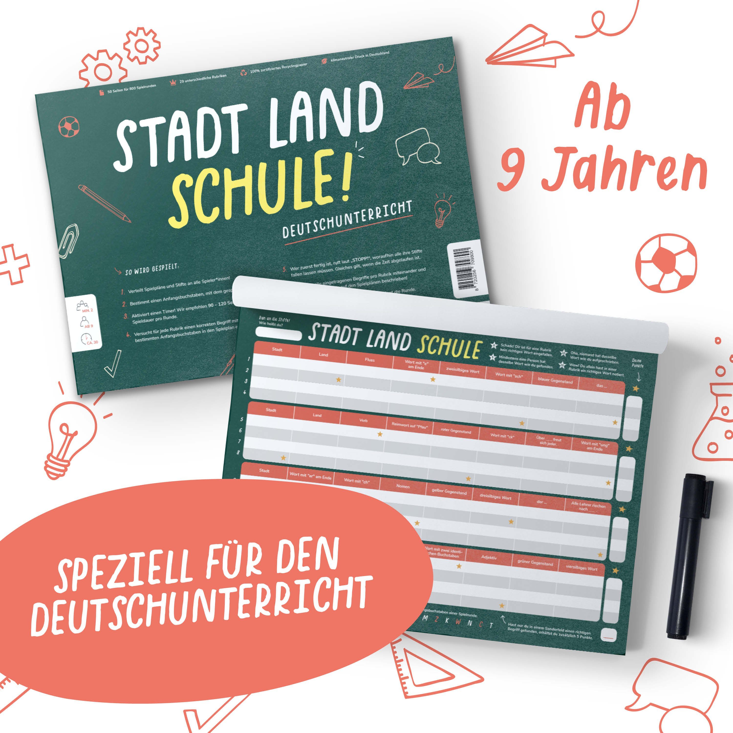 Spiel, gedruckt Lernspiel STADT den Deutschunterricht, Klimaneutral Lernspiel für LAND SCHULE (DEUTSCH), Pihu