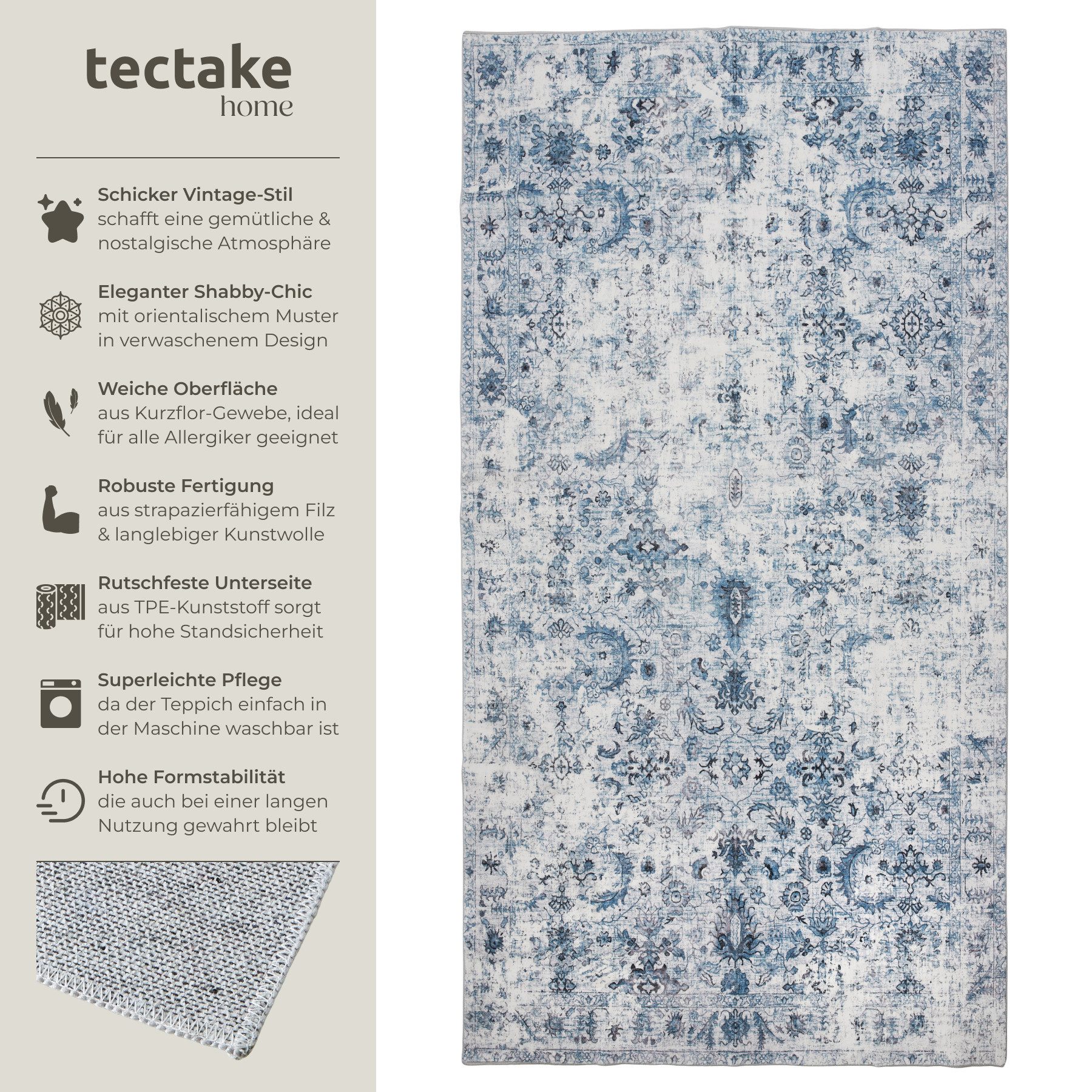tectake Teppich Vintage Designer Teppich, Eckig, Höhe: 0.6 mm, verschiedene günstig online kaufen