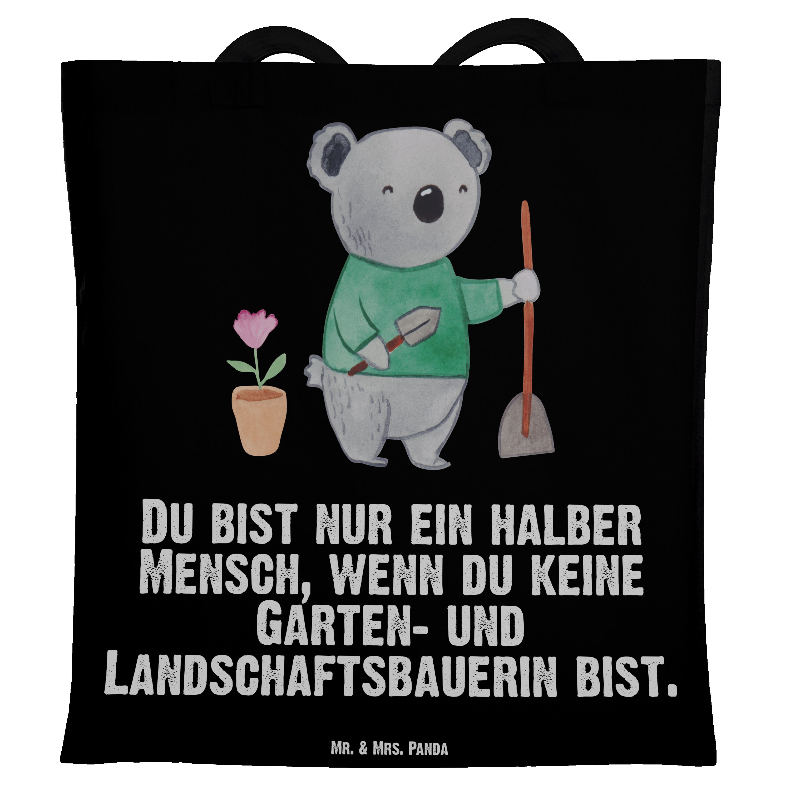 Mr. & Mrs. Panda Tragetasche Garten- und Landschaftsbauerin mit Herz - Schwarz - Geschenk, Beutelt (1-tlg)