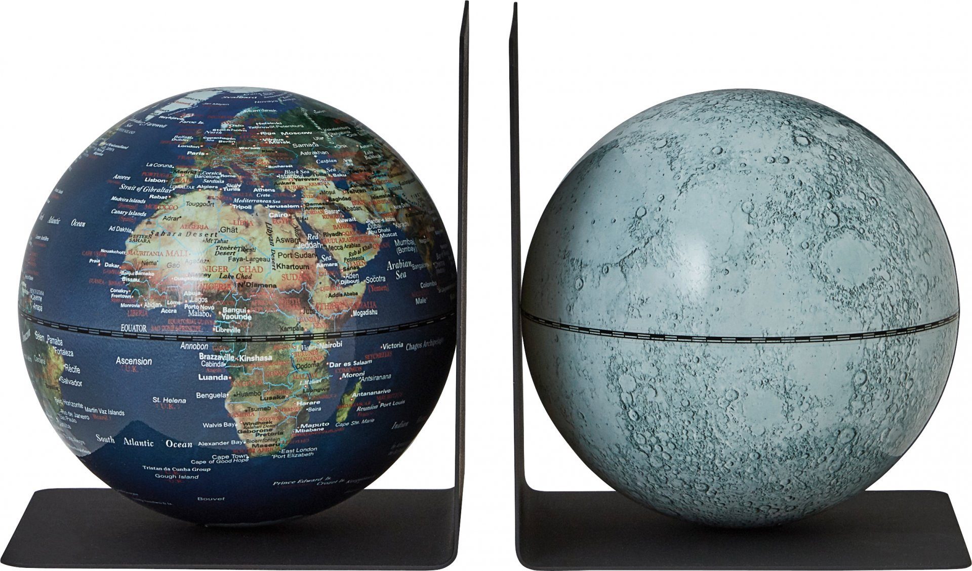 emform® Globus Buchstützen-Set BOOKGLOBE, (Set, 4-tlg), Buchstützen-Set 2 Mini-Globen je Ø13cm klein, Weltkugeln EARTH MOON