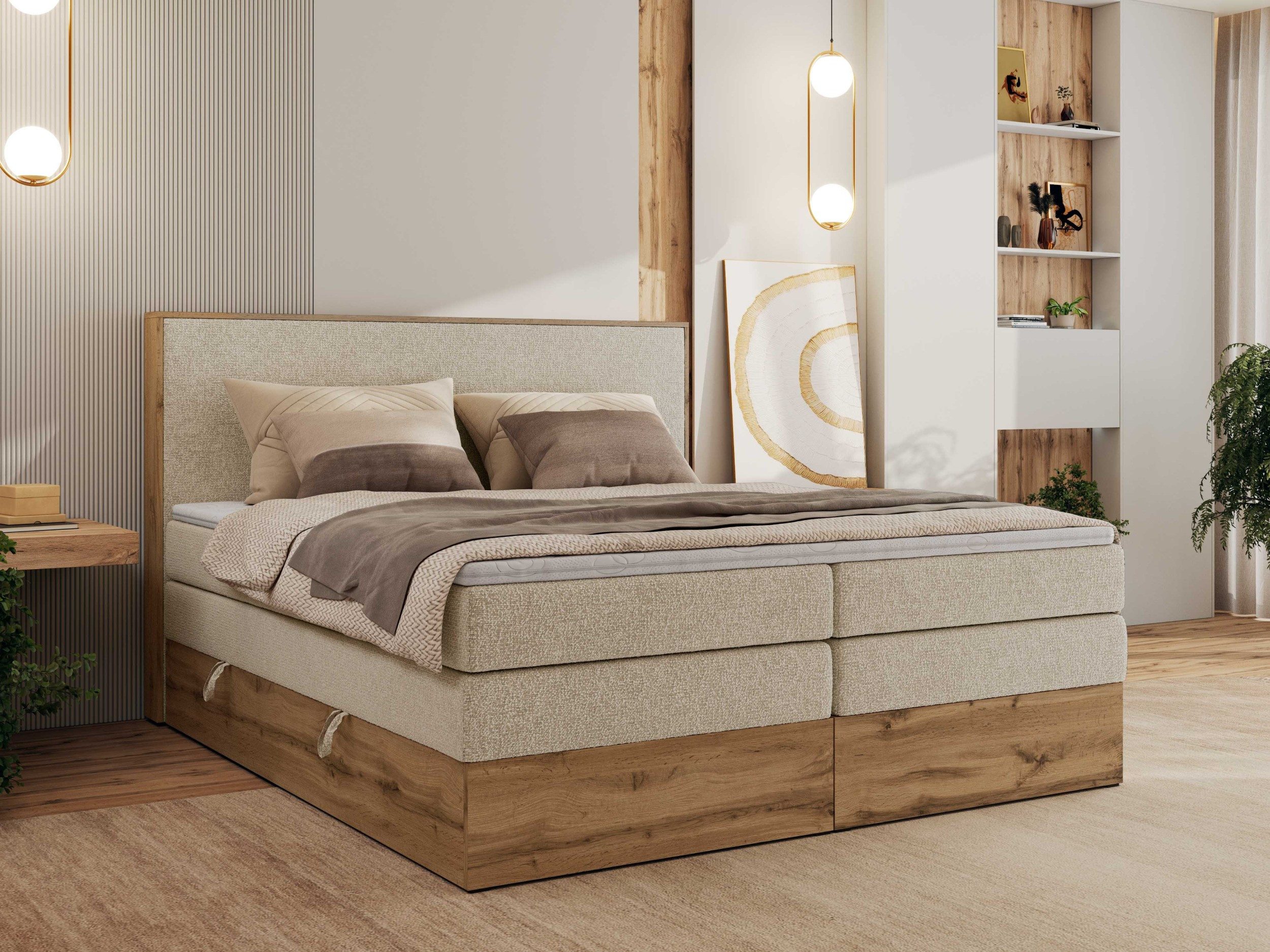 MKS MÖBEL Boxspringbett WOOD CLASSIC KING (Packung, Set, Topper T25/Visco, hohe Kopfteil, Multipocket-Matratze), Polsterbett, zwei Bettkästen, Möbelplattenelementen