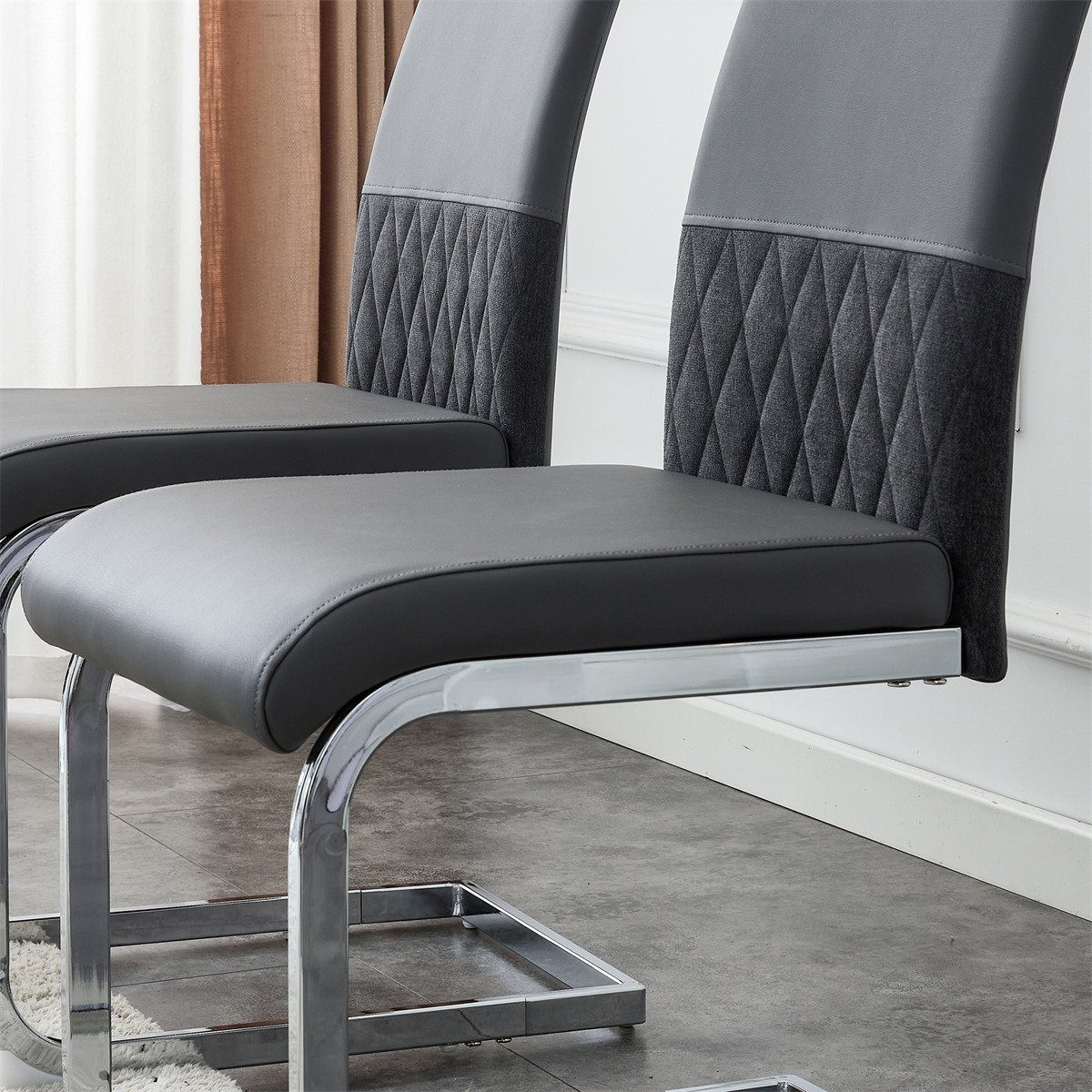 XDeer Esszimmerstuhl 2er Set Esszimmerstühle,Bürostuhl,Querstreifen Design, Rückenlehne Leinen,hoher Rücken Grau Chair aus Side und Rücklehne gepolstert PU