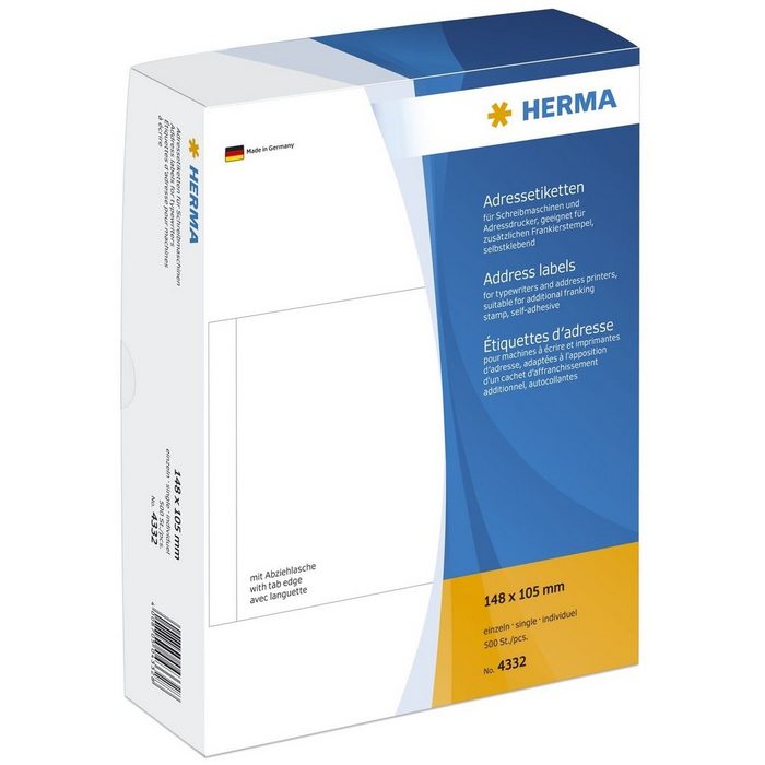 HERMA Formularblock HERMA Adressetiketten einzeln weiß 148x105 mm Papier 500 St.