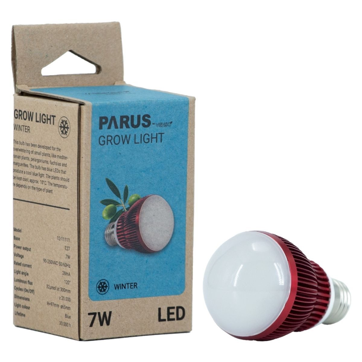PARUS Pflanzenlampe Winter, Leuchtmittel für Pflanzen, blau, Parus by Venso GrowLight Winter E27 LED Pflanzenlampe 7W 120°, Venso E