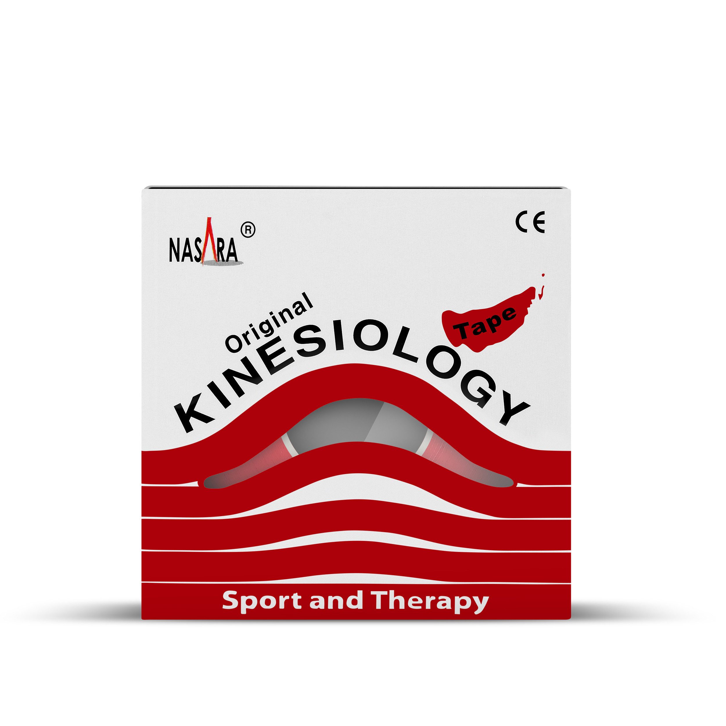 NASARA Kinesiologie-Tape 5m x 5 cm Rolle Sport- und Pysiotape mit langer Haftdauer in Rot 5m x 50 mm