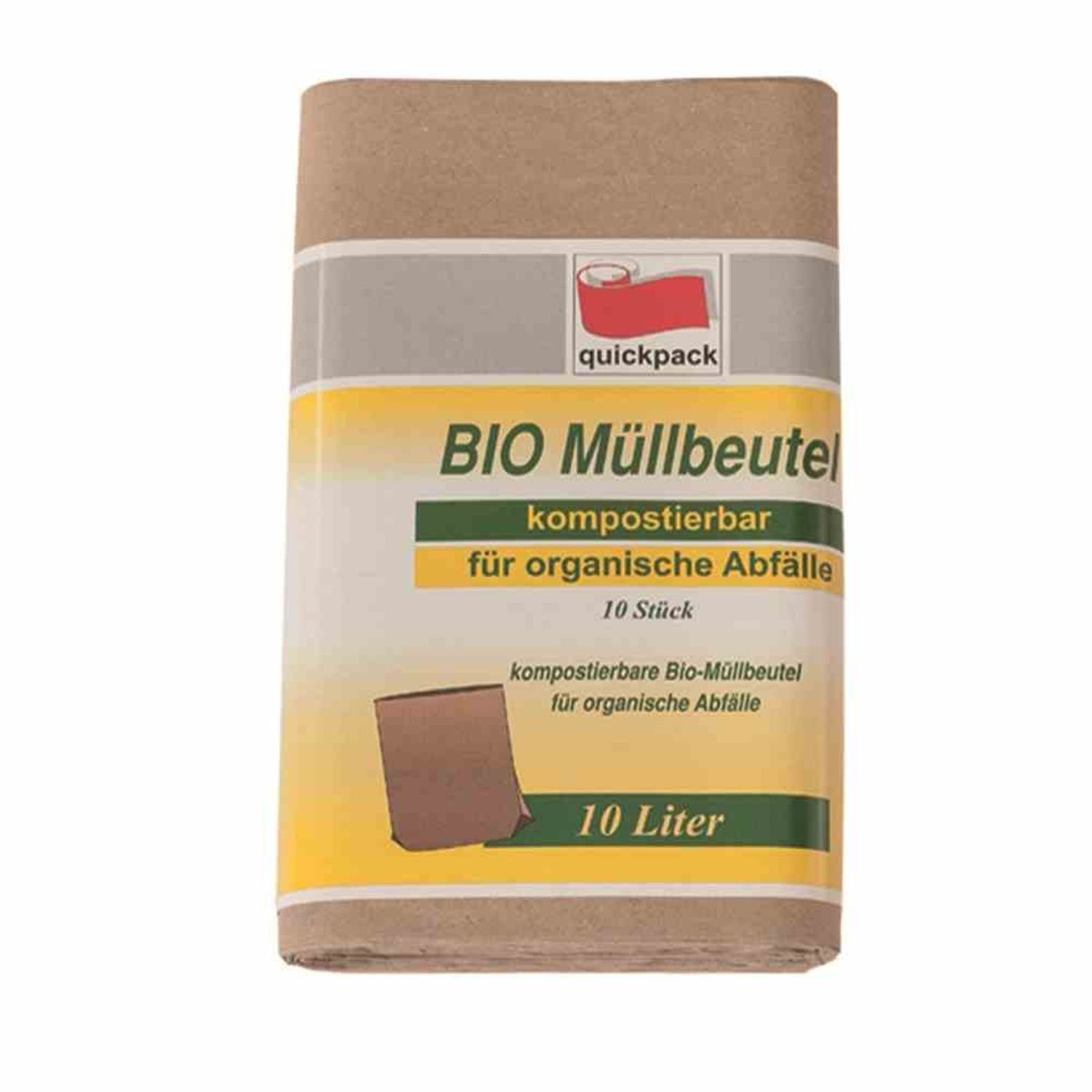 QuickPack Müllbeutel Bio-Müll-Papierbeutel 10 l, 10 Stück 20 x 17 x 36 cm