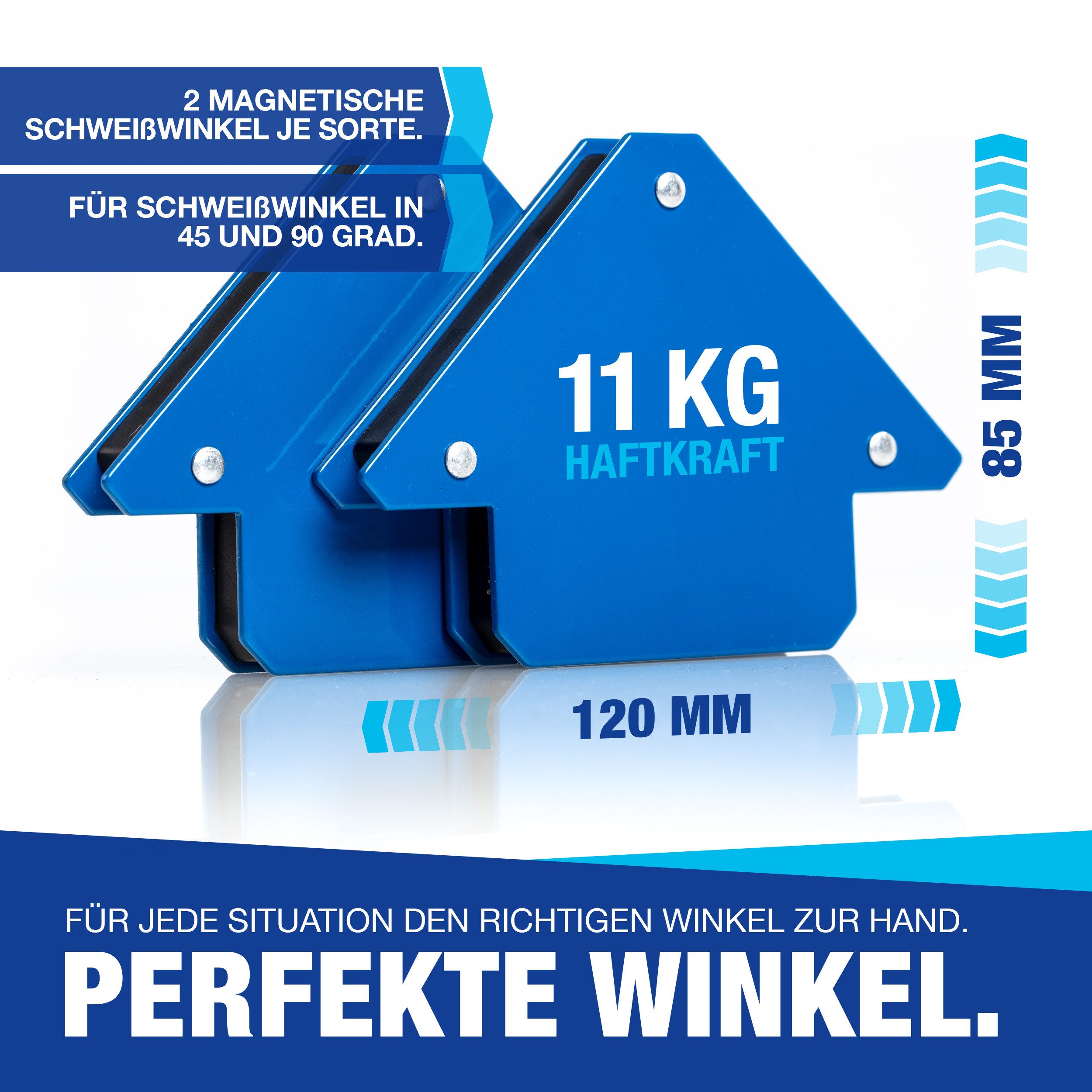 NTG Nutzfahrzeug Technik GmbH Magnet-Schweißwinkel Set 6 Stück mit hoher Haftkraft Schweißzubehör Winkelmagnet zum Heften, Magnetwinkel mit 30°, 45°, 60°, 75°, 90°, 135°