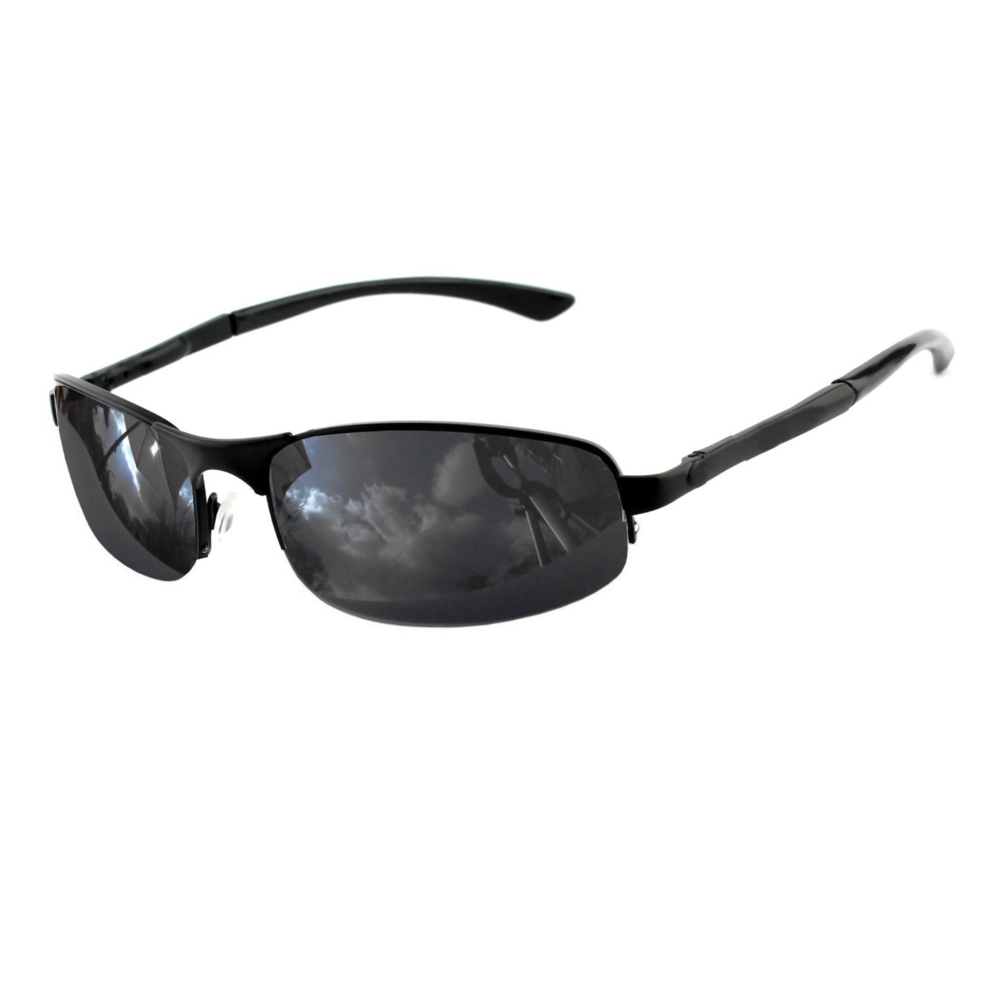 Rennec Sonnenbrille (Herren Markenbrille Schwarz mit Brillenbox) Schmale Edelstahl Brille mit Federscharniere an den Bügeln