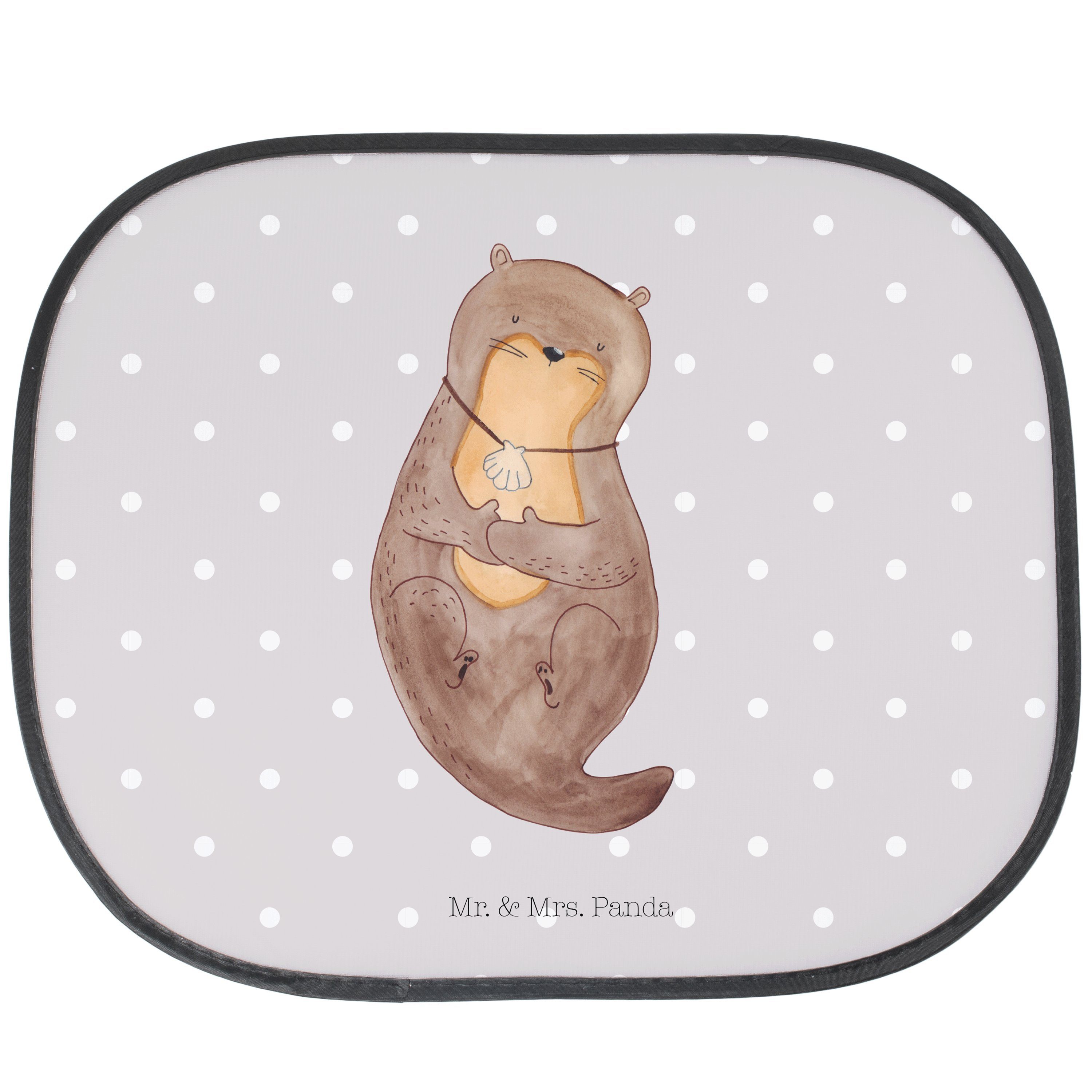 Sonnenschutz Otter mit Muschelmedaillon - Grau Pastell - Geschenk, Motivation, süß, Mr. & Mrs. Panda, Seidenmatt