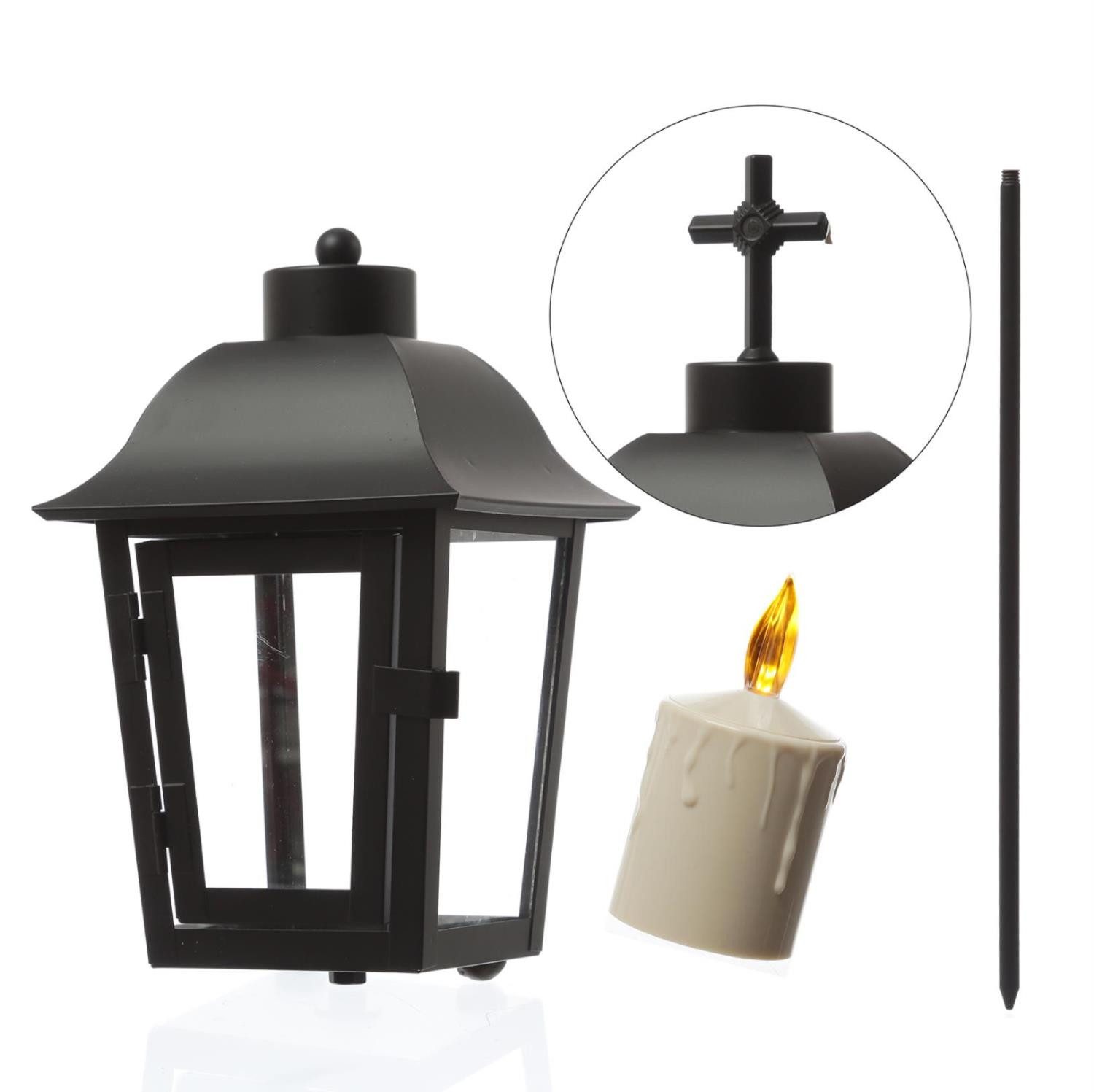 MARELIDA LED Laterne Grablaterne mit LED Kerze Grablicht wechselbare Spitzen Grablampe, LED Classic, amber