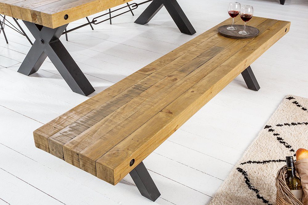 riess-ambiente Sitzbank THOR 200cm vintage braun / schwarz (Einzelartikel, 1-St), Esszimmer · Massivholz · Metall · Industrial Design