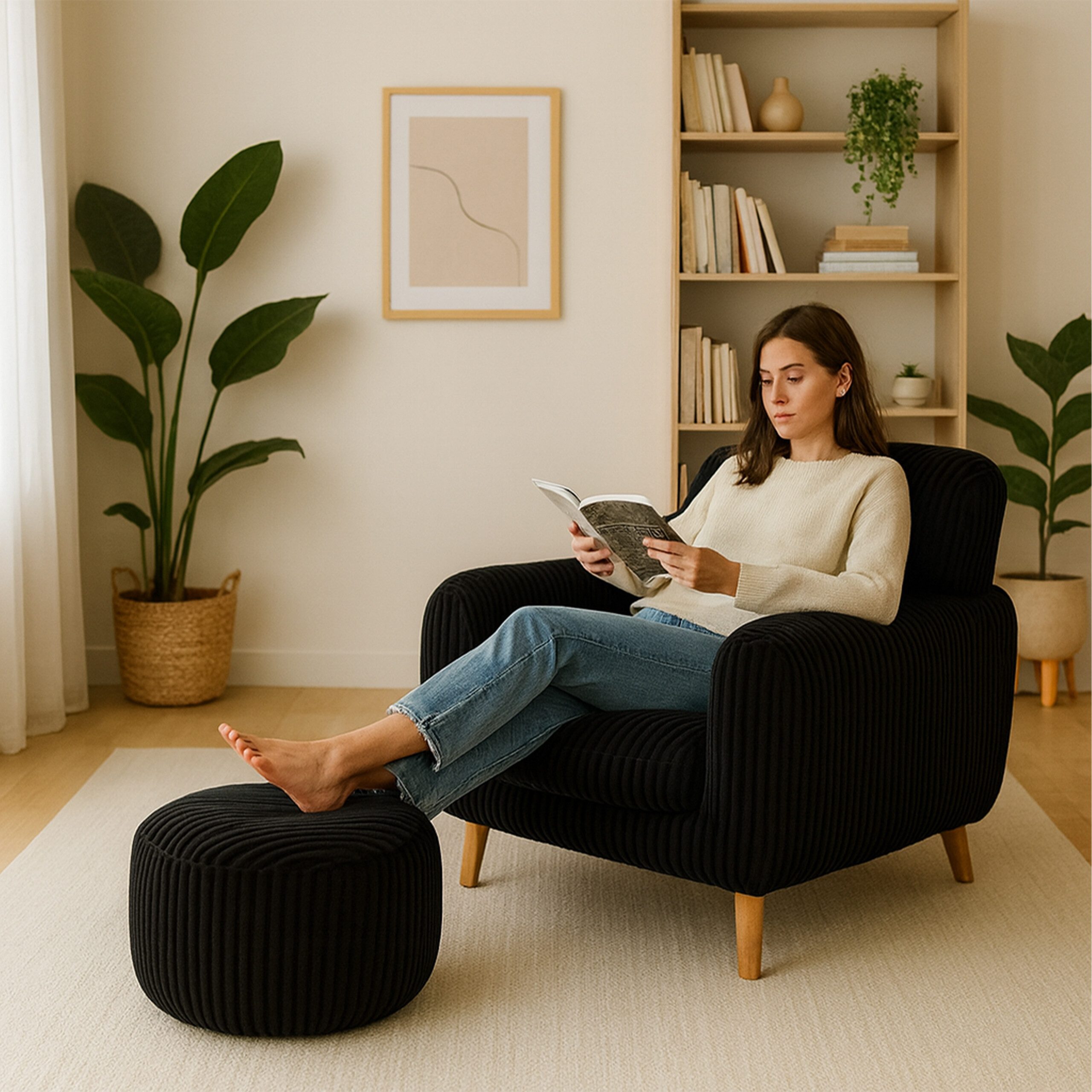 relaxdays Pouf mit Cordbezug, schwarz günstig online kaufen