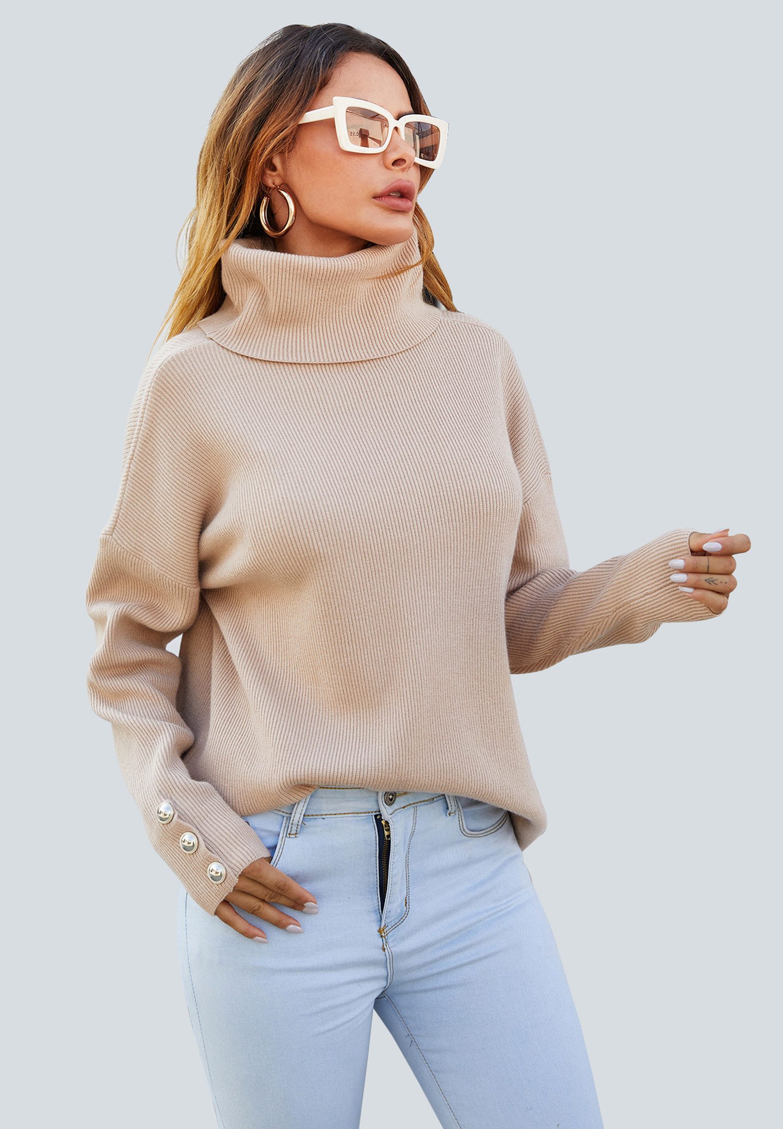 FS Collection Strickpullover Pulloveroberteil mit Knopfdetail am Ärmel und günstig online kaufen