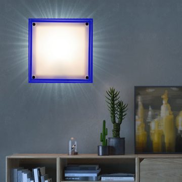 Globo Wandleuchte, Leuchtmittel nicht inklusive, Wandlampe Deckenleuchte Schlafzimmerlampe Glas Flurleuchte blau L 24cm