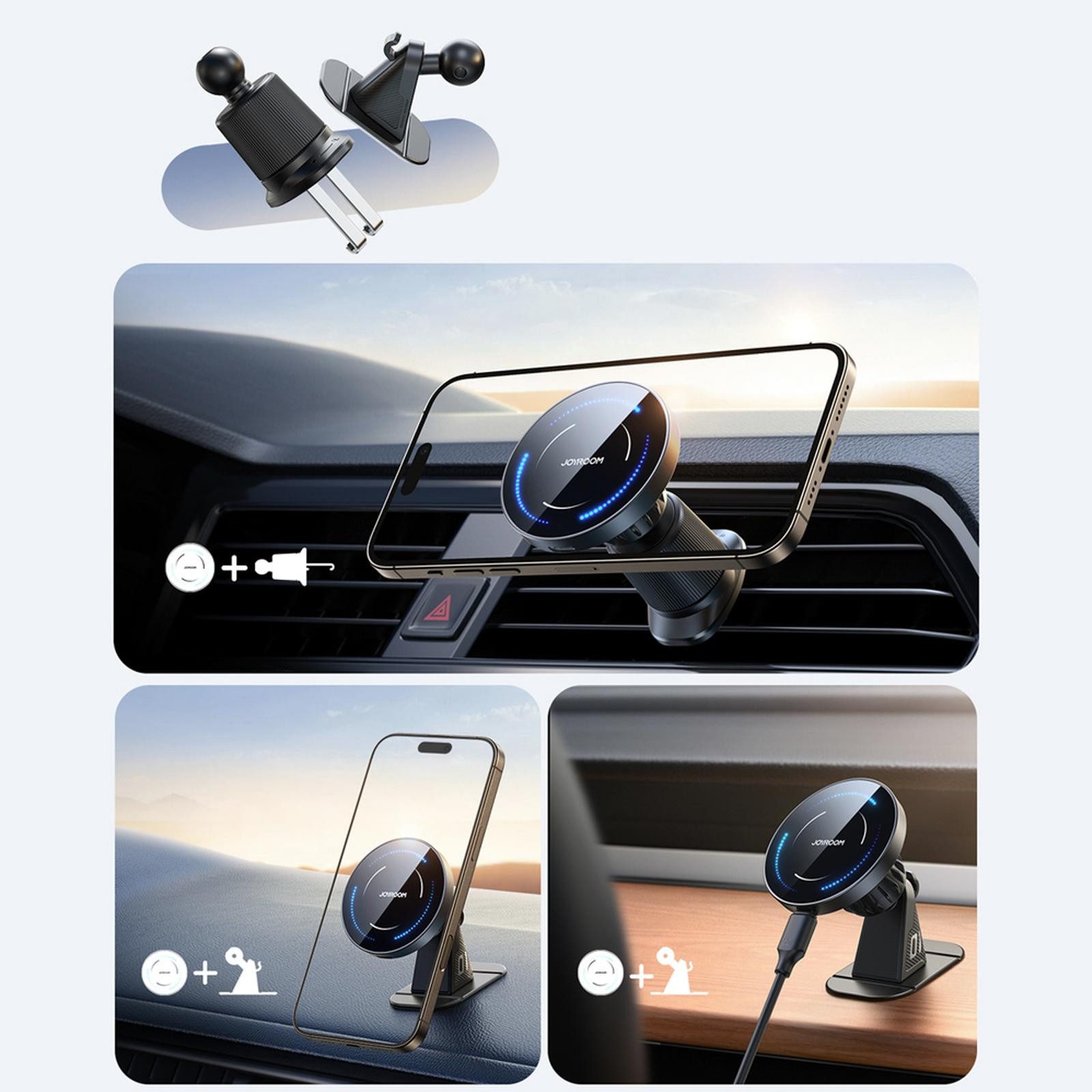 JOYROOM Handy-Halterung JR-ZS502 MagSafe Kfz Halter mit Ladefunktion, (bis 7 Zoll, magnetische Auto Handy Halterung Armaturenbrett Konsole)