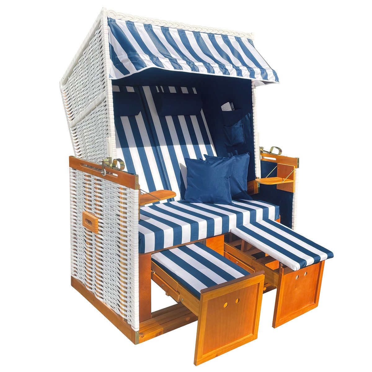 BRAST Strandkorb für 2 Personen, 120cm breit, 4 Designs, BxTxH: 120x79x150 cm, Volllieger, Norderney Deluxe, (verstellbare Rückenlehne weiches Fußkissen)