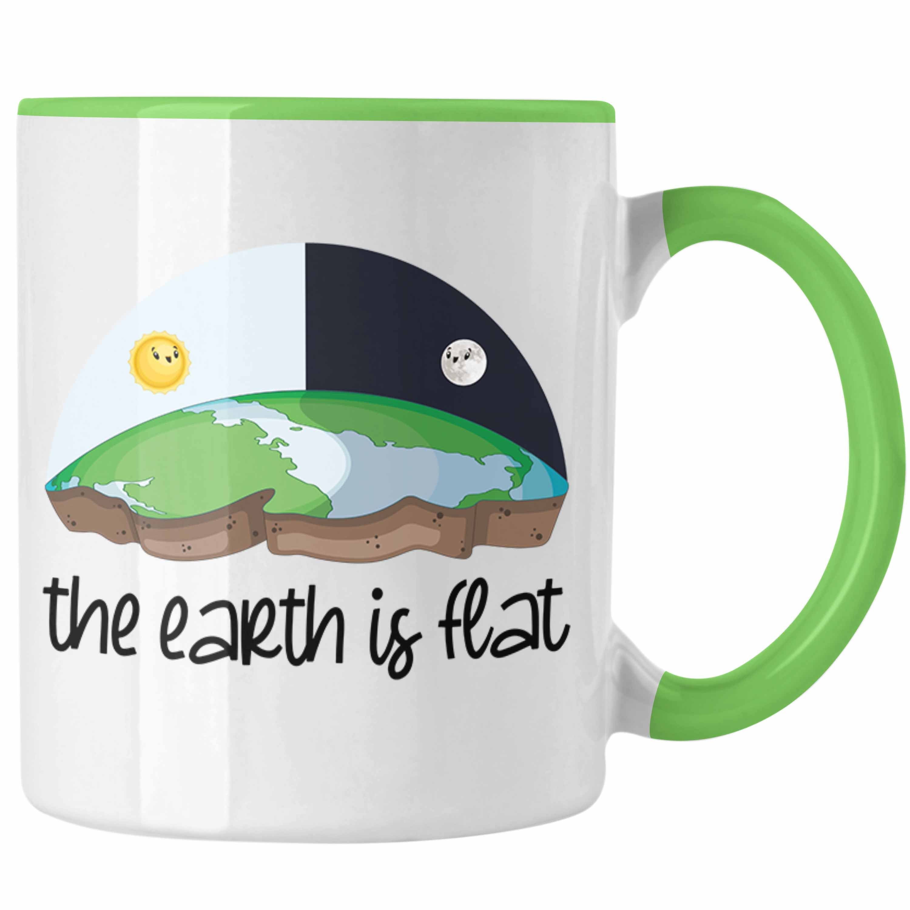 Trendation Tasse Trendation - Erde Ist Scheibe Tasse Geschenk Ironie Sarkasmus Geschenkidee The Earth Is Flat Grün | Teetassen