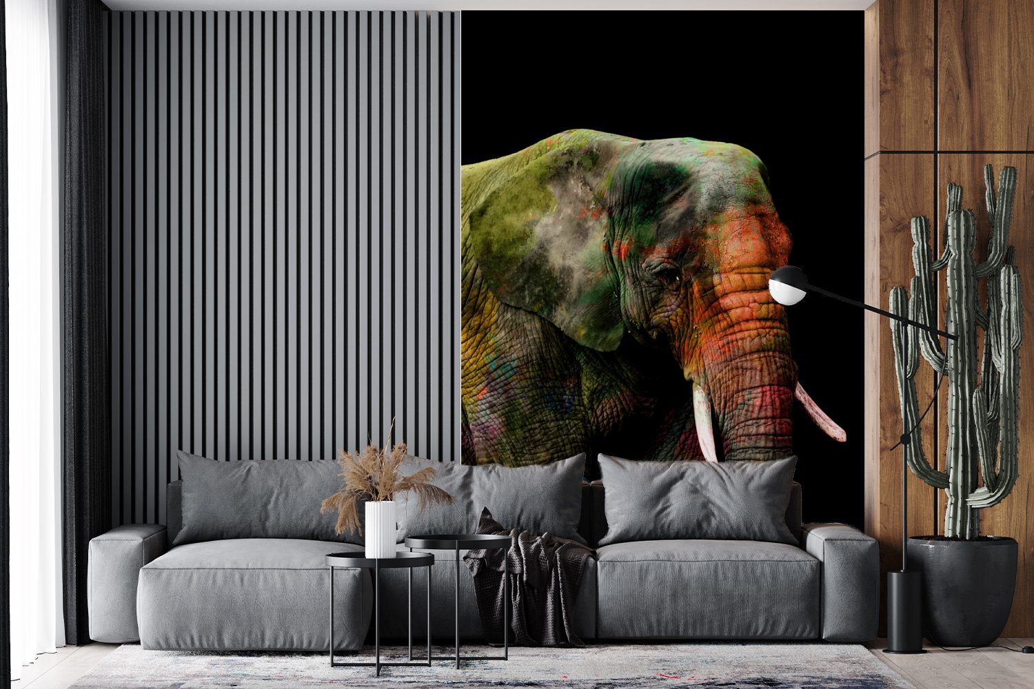 (3 Farbe MuchoWow Wandtapete Vinyl Wohnzimmer, Montagefertig St), Matt, für Schwarz, Elefant Tapete Fototapete - - bedruckt,