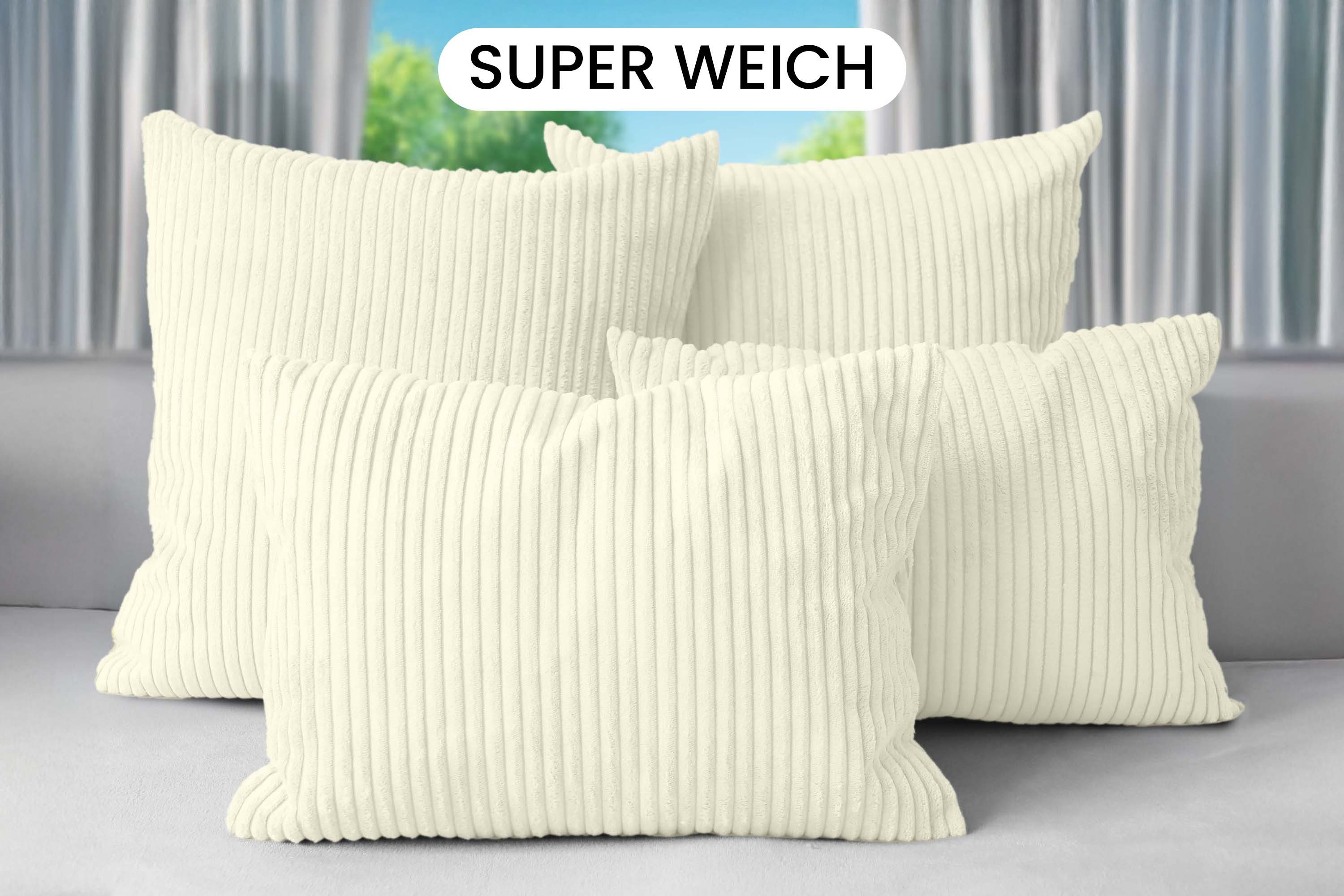 Amilian Dekokissen Sofakissen Cord-Optik 4er Set mit Füllung 2x 40x40 + 2x 35x45 cm, mit Füllung, Hotelverschluss, formstabil – Bild 2 von 5