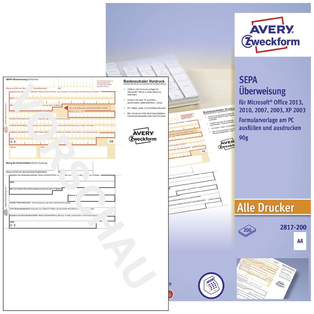 Avery Zweckform Formularblock Avery-Zweckform Überweisung Formular SEPA DIN A4 Anzahl der Blätter: 2
