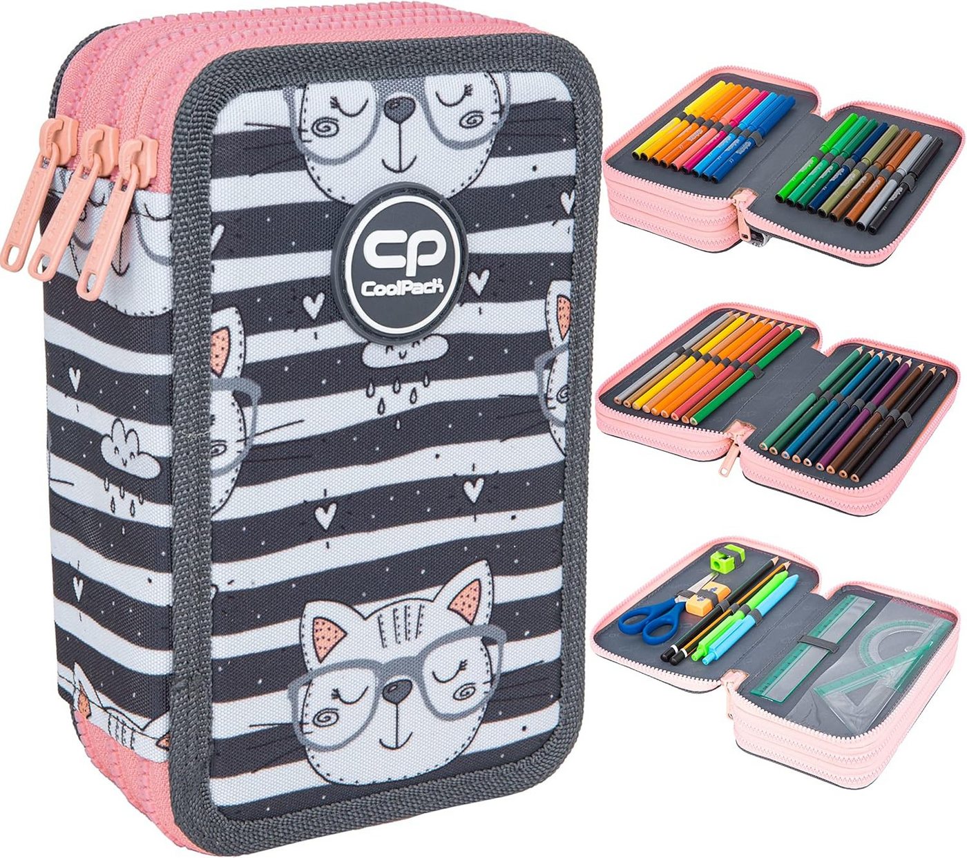 Thumbnail - GOLDKIDS Federmäppchen Federtasche 3-fache Federmappe Catnip 46-, (teilig gefüllte Schüleretui Stifte und, 1-tlg., Pinse...