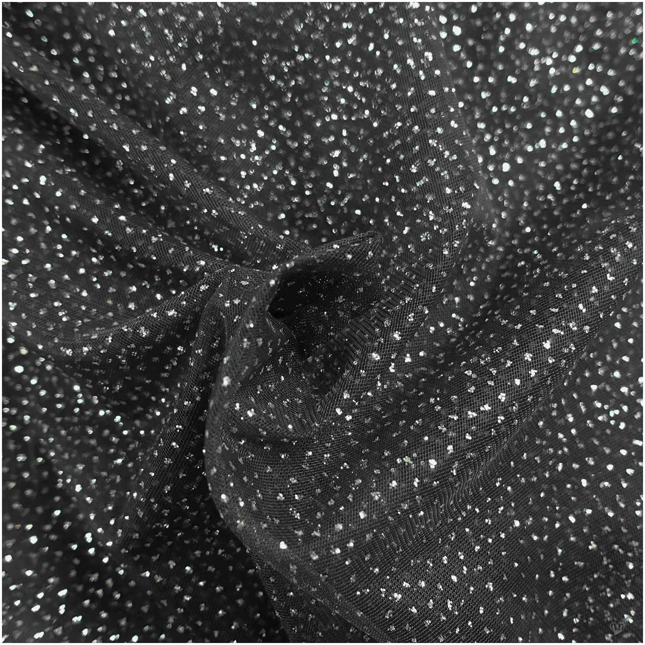 maDDma Stoff Tüll mit Glitzer Fasching Kostümstoff 1 x 1,5 m Meterware, 002 - grau / silber